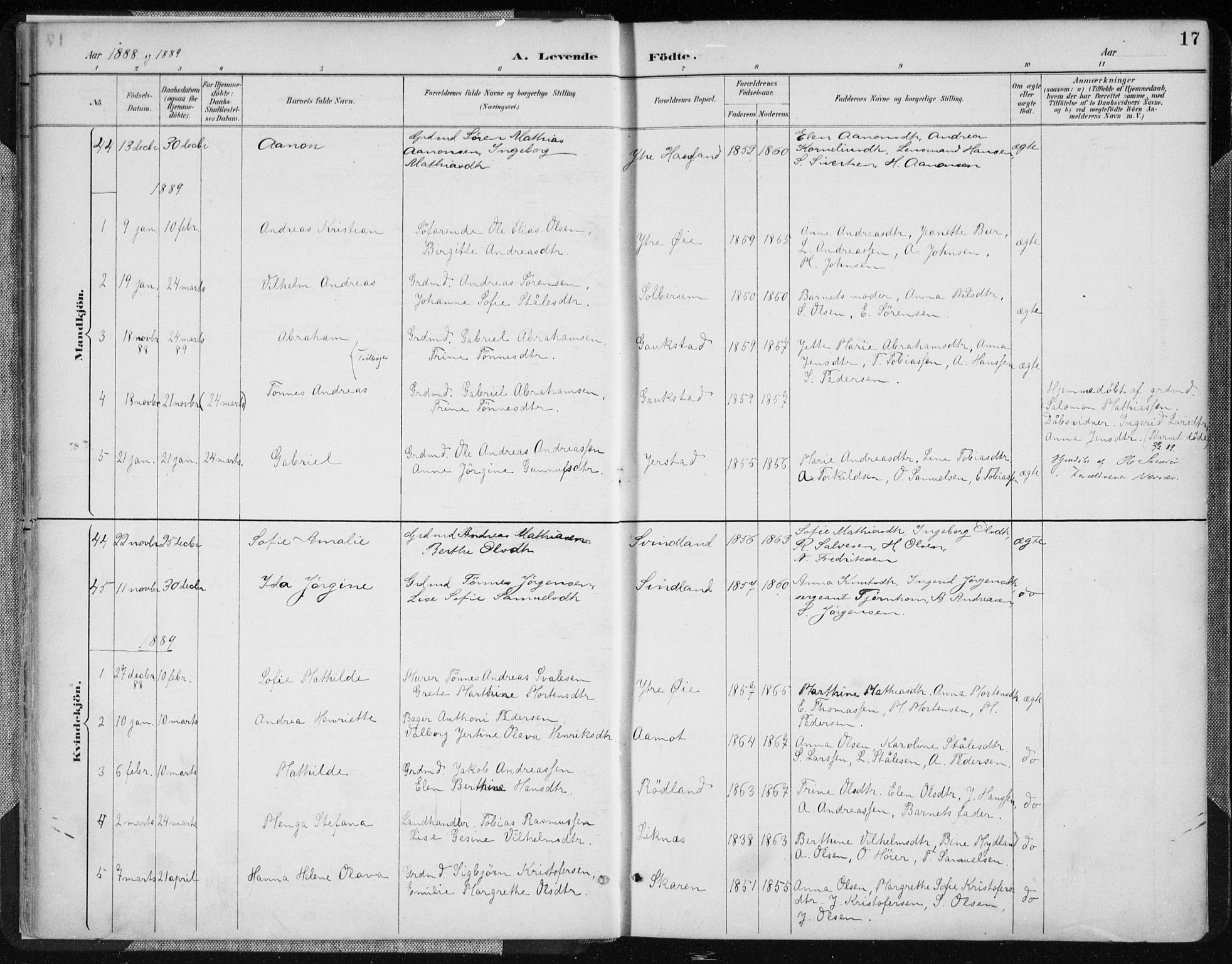 Kvinesdal sokneprestkontor, AV/SAK-1111-0026/F/Fa/Fab/L0008: Parish register (official) no. A 8, 1886-1897, p. 17