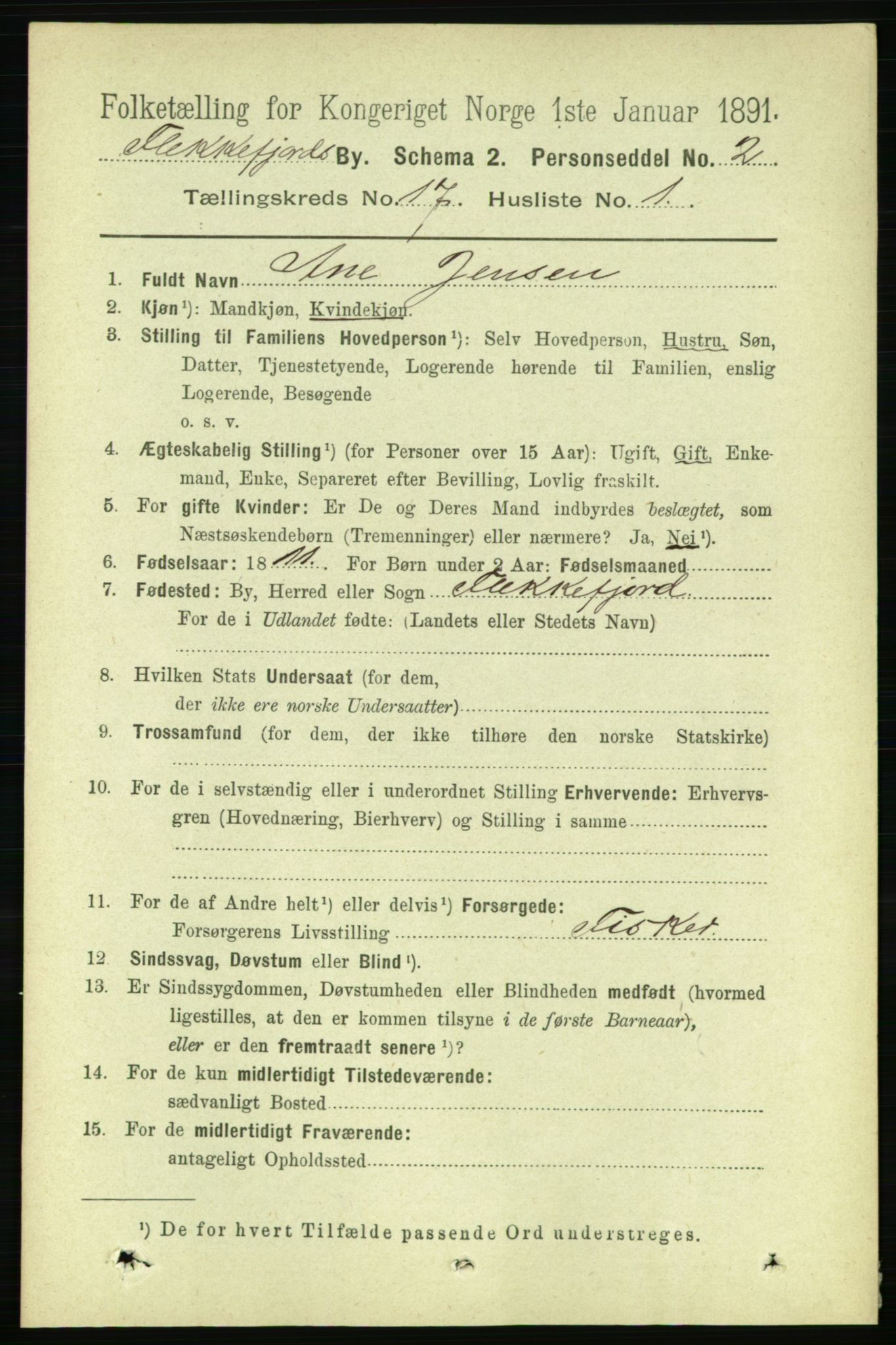 RA, 1891 census for 1004 Flekkefjord, 1891, p. 2086