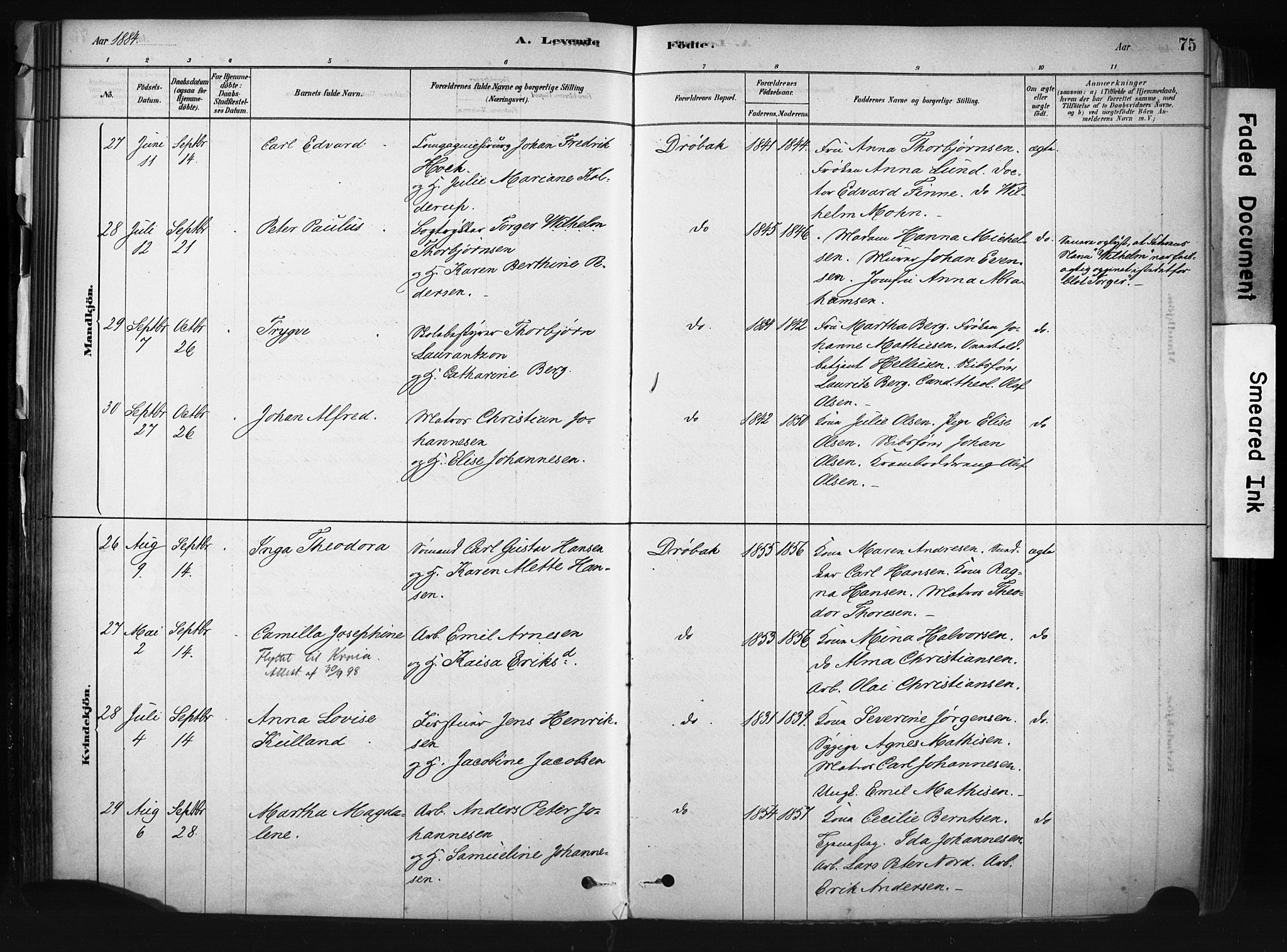 Drøbak prestekontor Kirkebøker, AV/SAO-A-10142a/F/Fb/L0001: Parish register (official) no. II 1, 1878-1891, p. 75