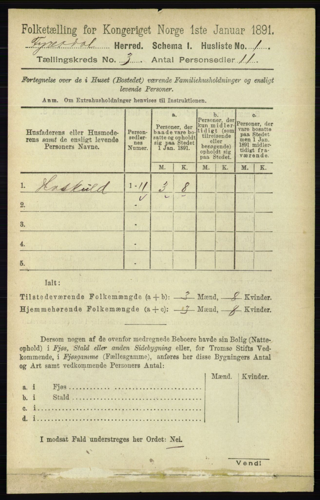 RA, 1891 census for 0831 Fyresdal, 1891, p. 535