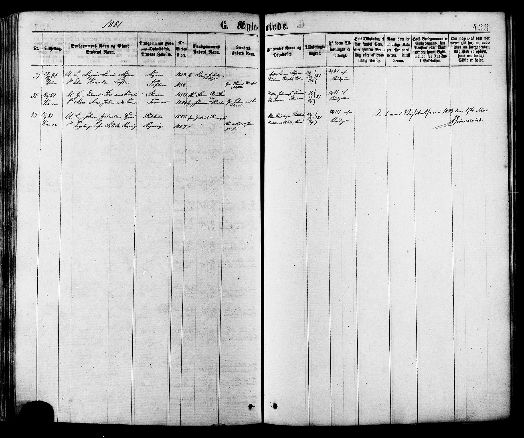 Ministerialprotokoller, klokkerbøker og fødselsregistre - Sør-Trøndelag, AV/SAT-A-1456/634/L0532: Parish register (official) no. 634A08, 1871-1881, p. 438