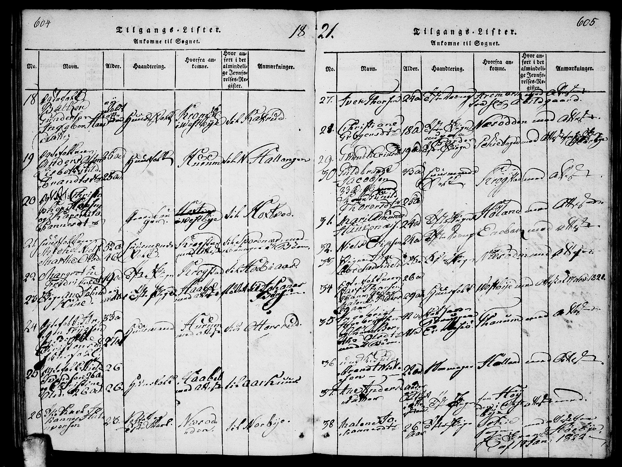 Ås prestekontor Kirkebøker, AV/SAO-A-10894/F/Fa/L0004: Parish register (official) no. I 4, 1818-1826, p. 604-605