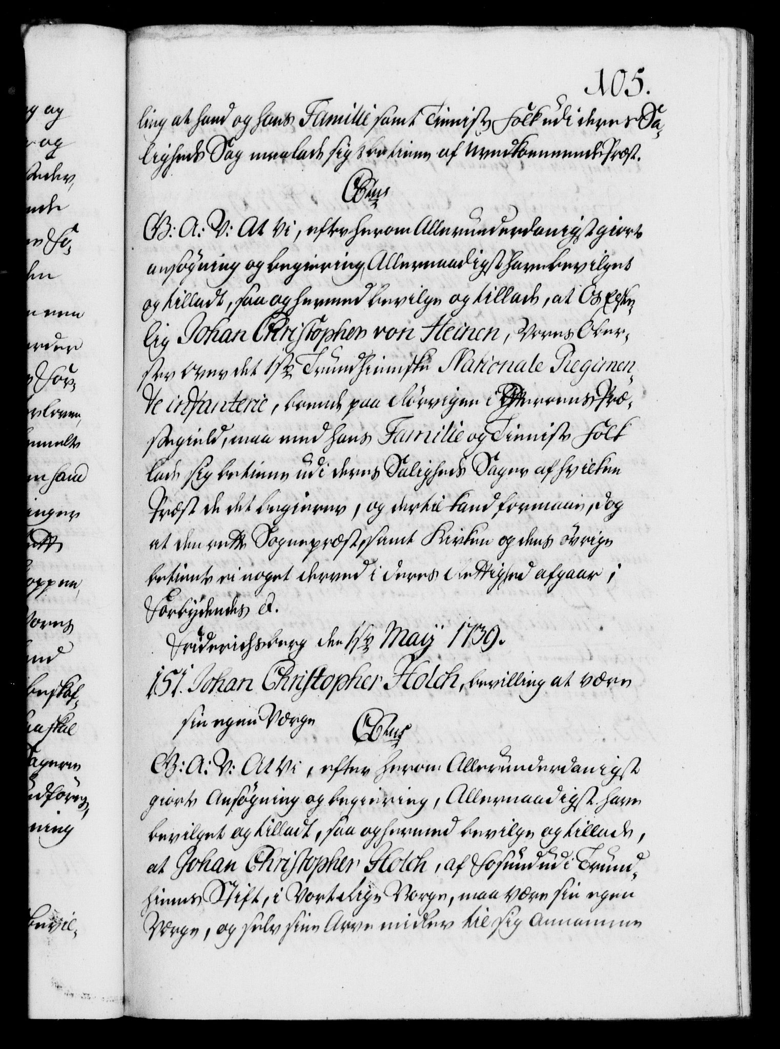 Danske Kanselli 1572-1799, AV/RA-EA-3023/F/Fc/Fca/Fcaa/L0031: Norske registre, 1739-1740, p. 105a