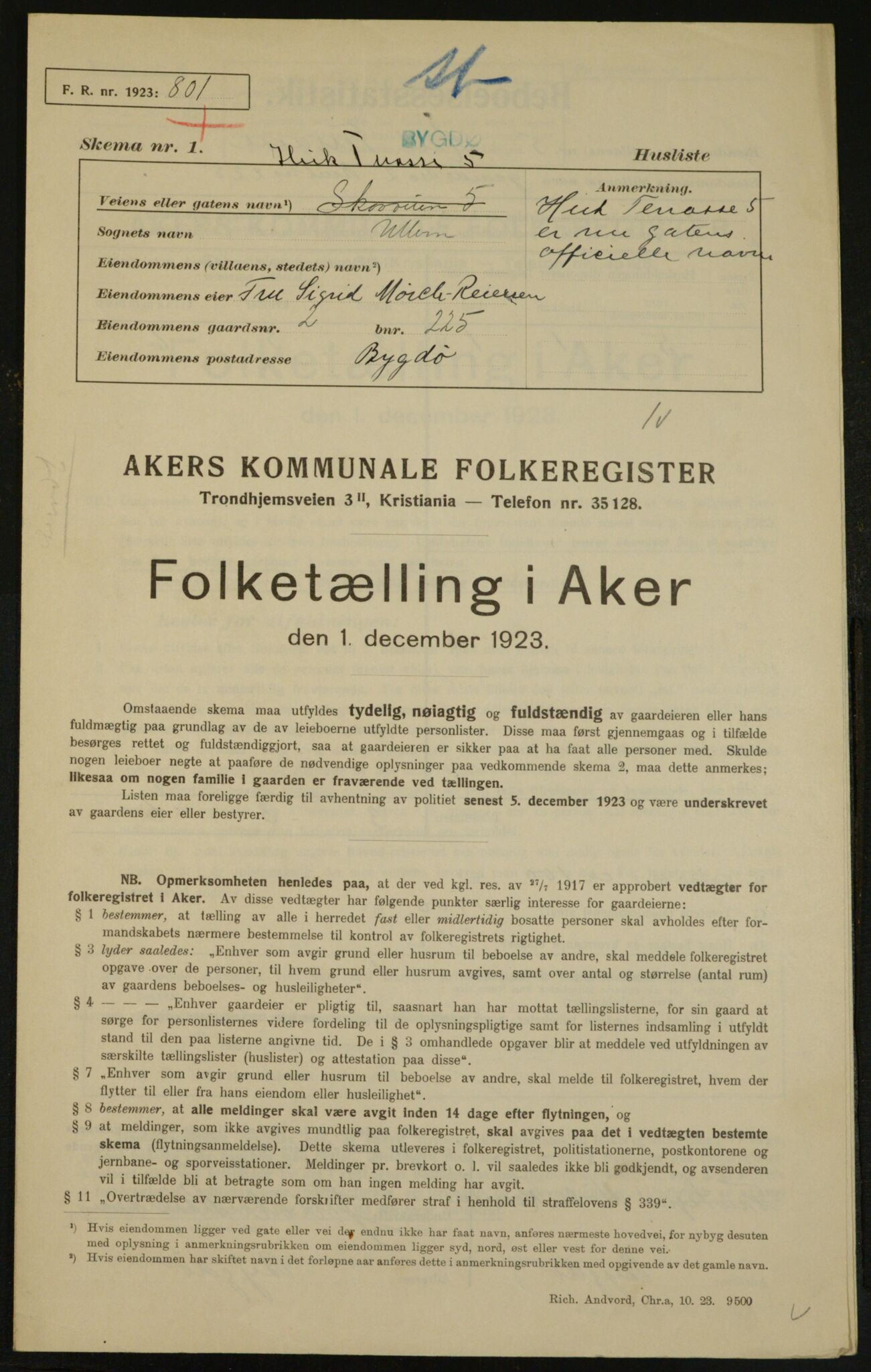 , Municipal Census 1923 for Aker, 1923, p. 4883