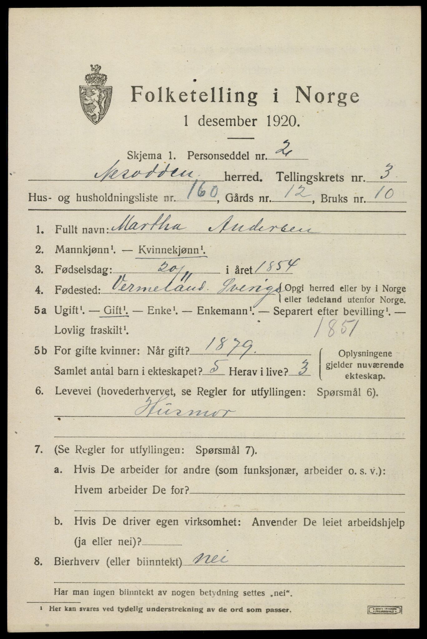 SAO, 1920 census for Nesodden, 1920, p. 4093