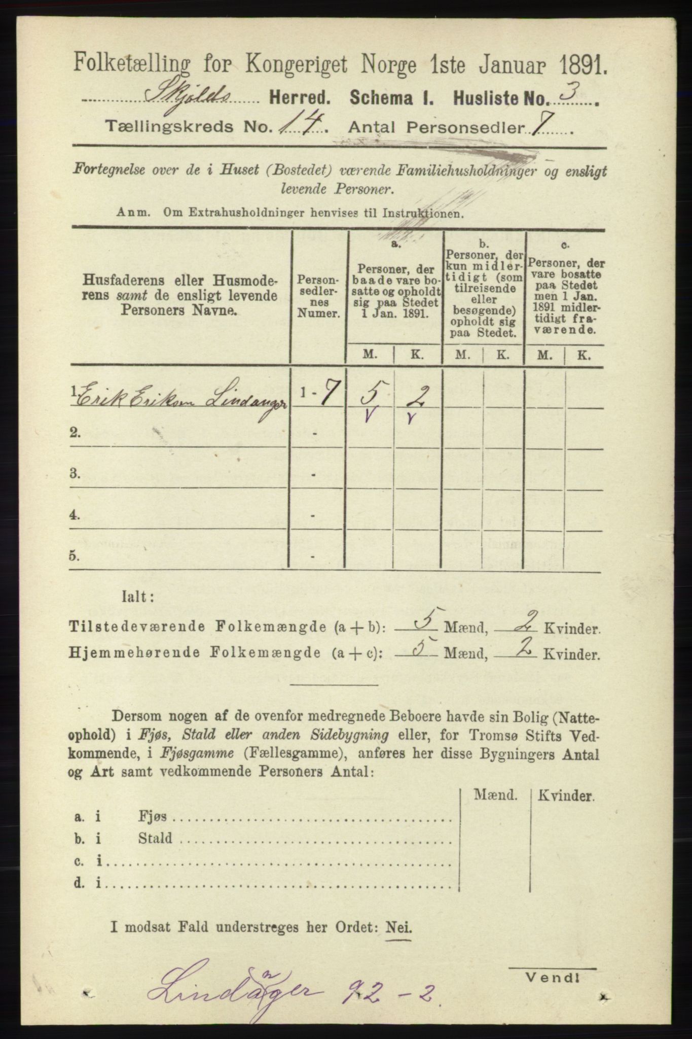 RA, 1891 census for 1154 Skjold, 1891, p. 2531