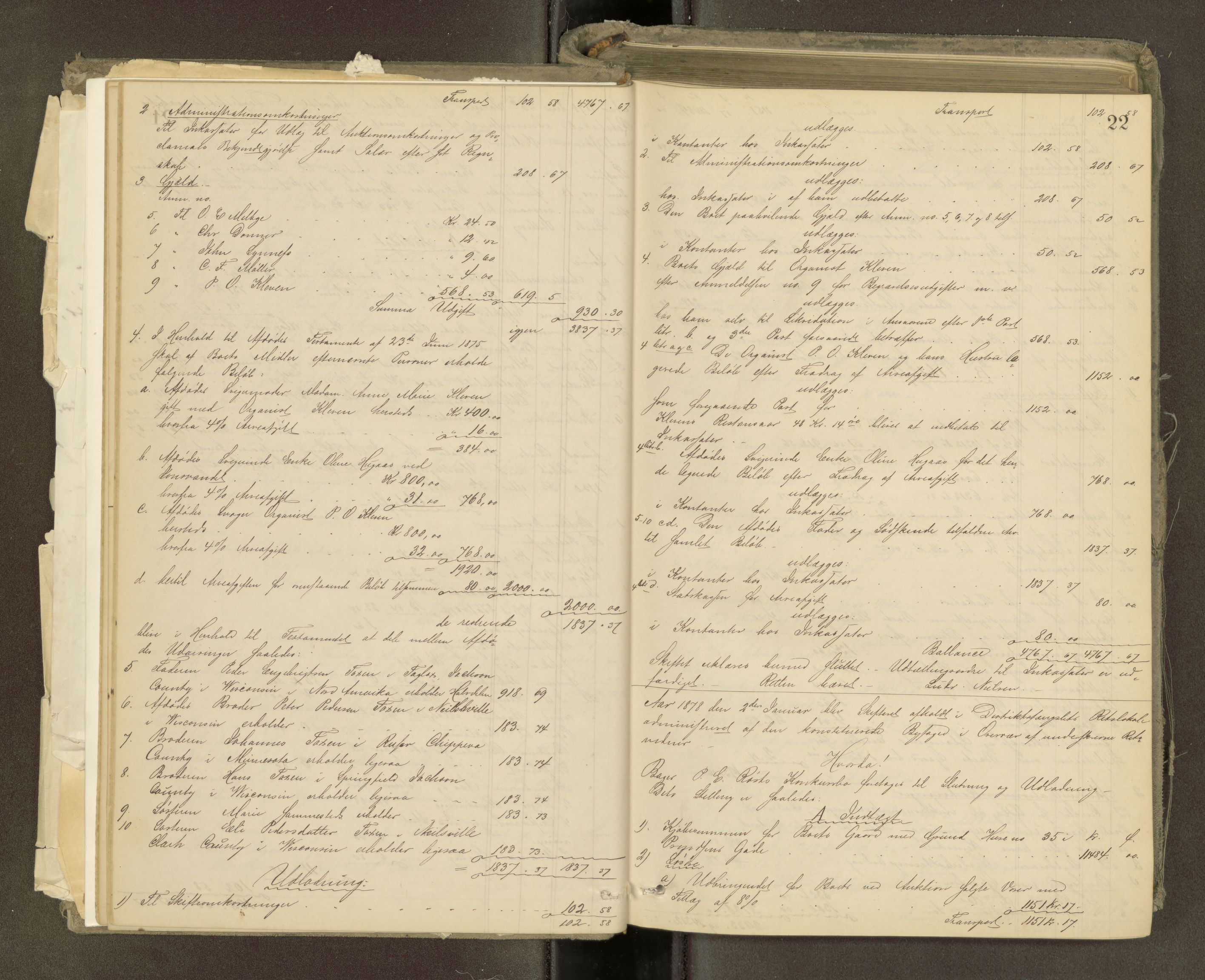 Trondheim byfogd, AV/SAT-A-0003/1/3/3A/L0032: Skifteutlodningsprotokoll - 22/9-1/4. (m/ register) U, 1877-1882, p. 22