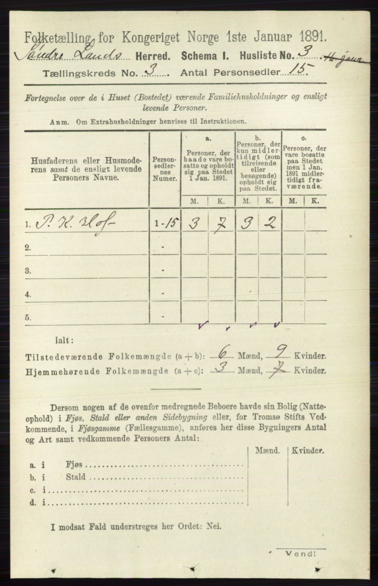 RA, 1891 census for 0536 Søndre Land, 1891, p. 2269