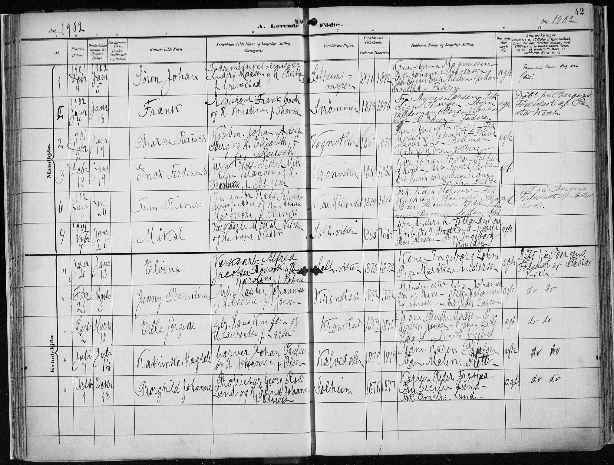 Årstad Sokneprestembete, AV/SAB-A-79301/H/Haa/L0002: Parish register (official) no. A 2, 1899-1914, p. 42