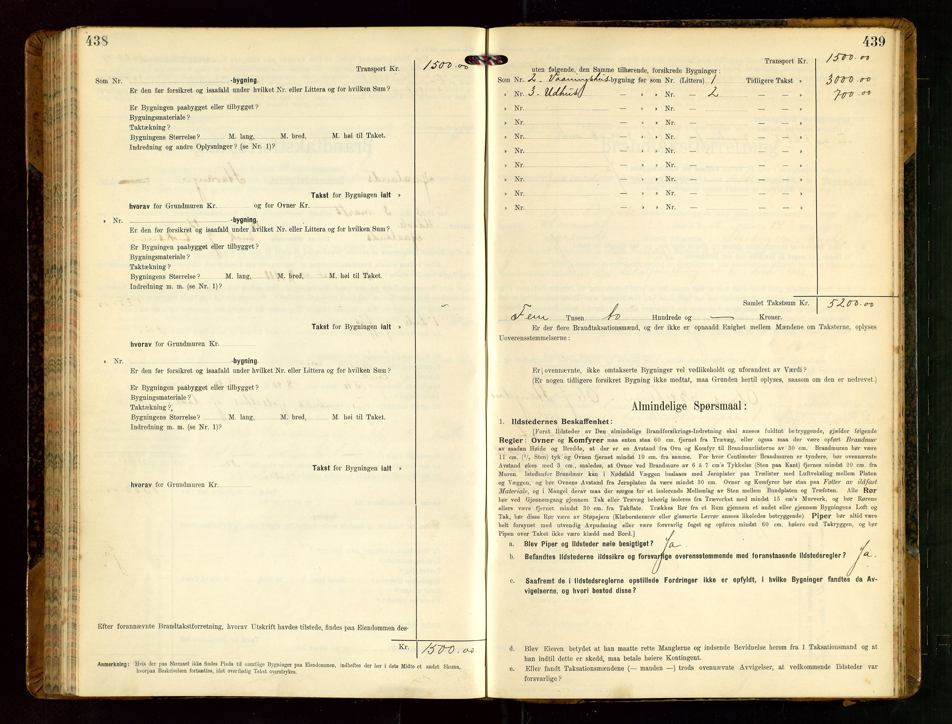 Håland lensmannskontor, AV/SAST-A-100100/Gob/L0004: Branntakstprotokoll - skjematakst. Register i boken., 1913-1915, p. 438-439