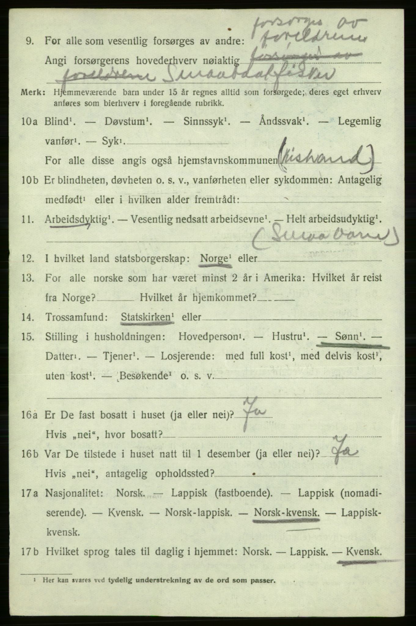 SATØ, 1920 census for Kistrand, 1920, p. 4255