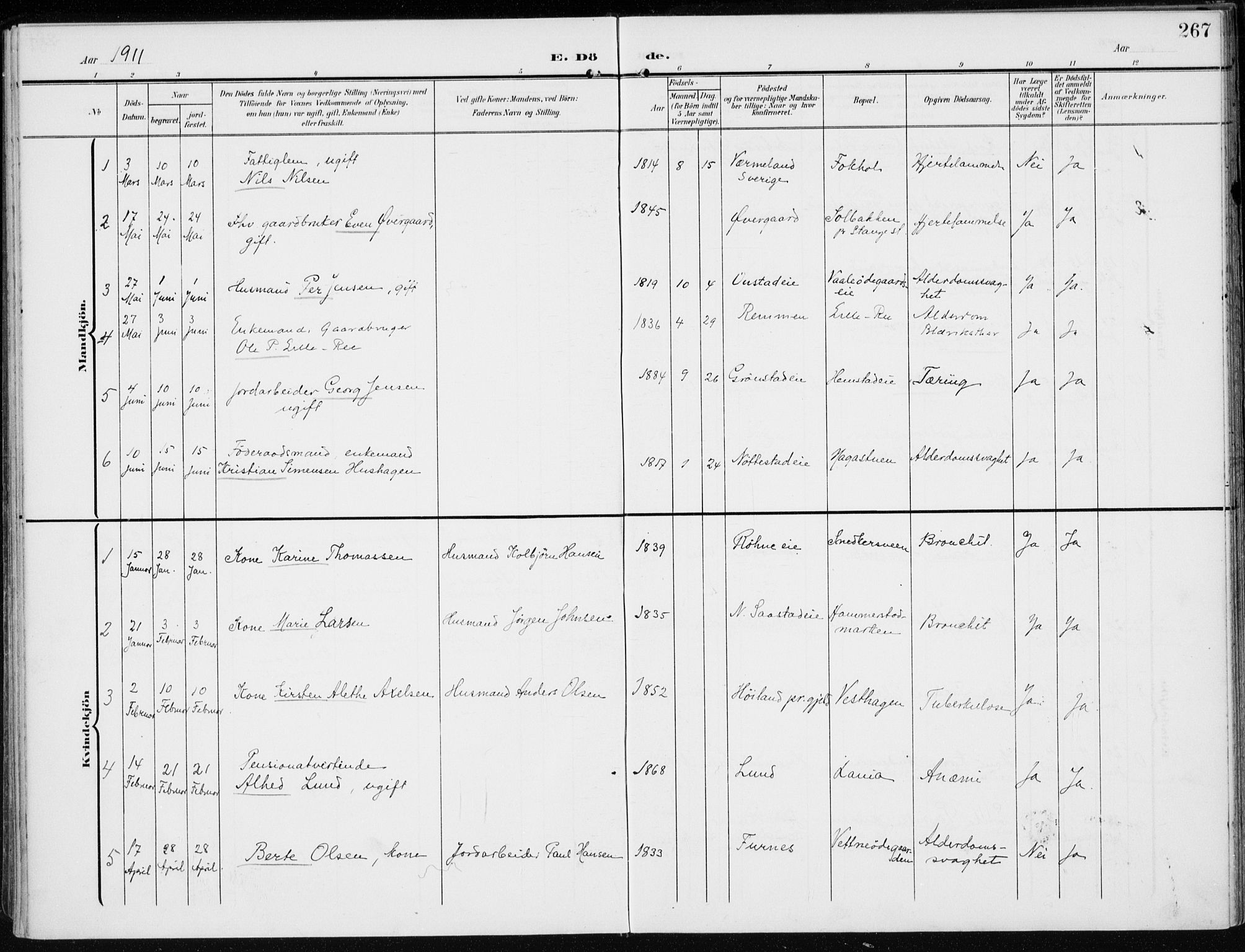 Stange prestekontor, AV/SAH-PREST-002/K/L0024: Parish register (official) no. 24, 1906-1922, p. 267