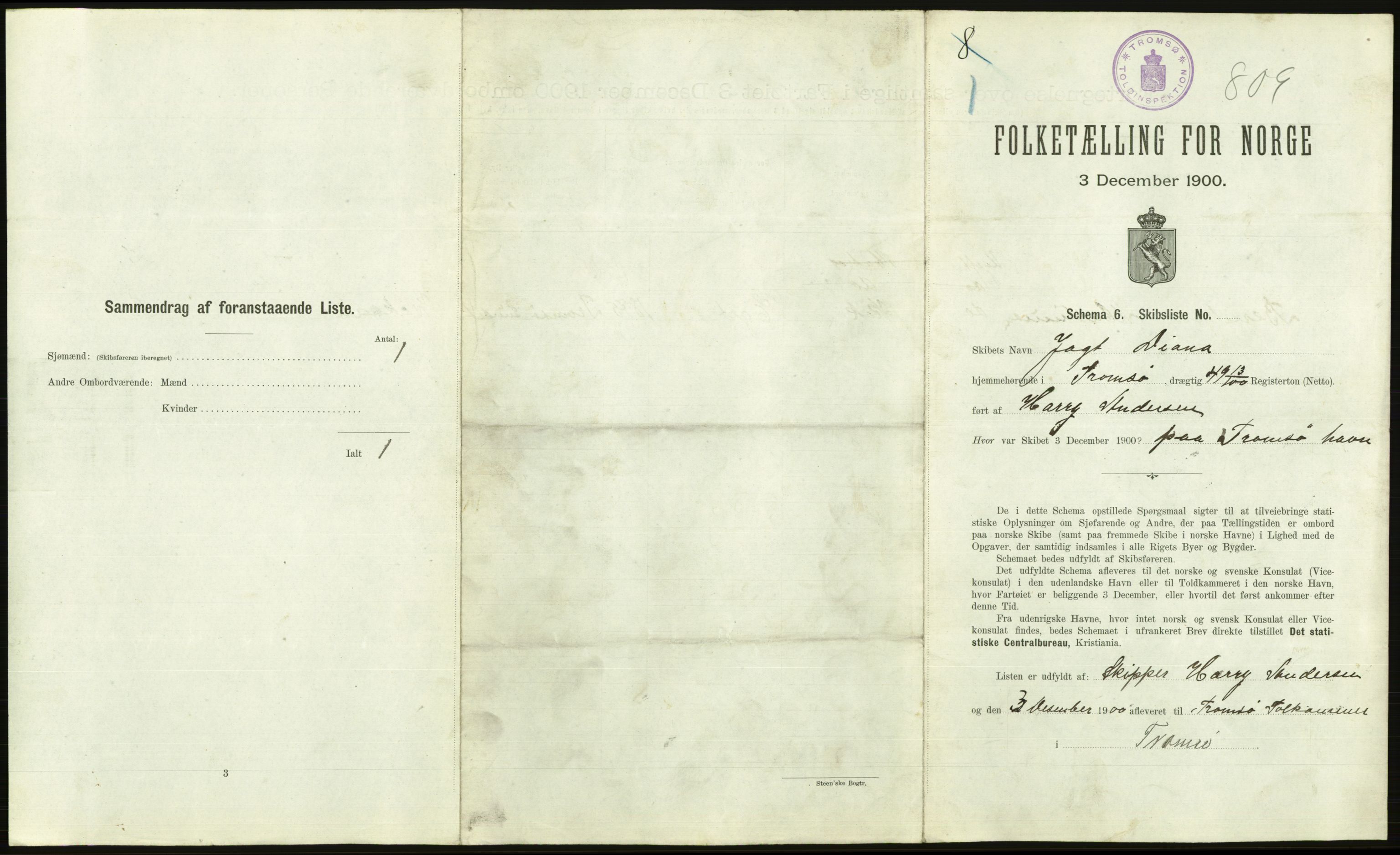 RA, 1900 Census - ship lists from ships in Norwegian harbours, harbours abroad and at sea, 1900, p. 2711