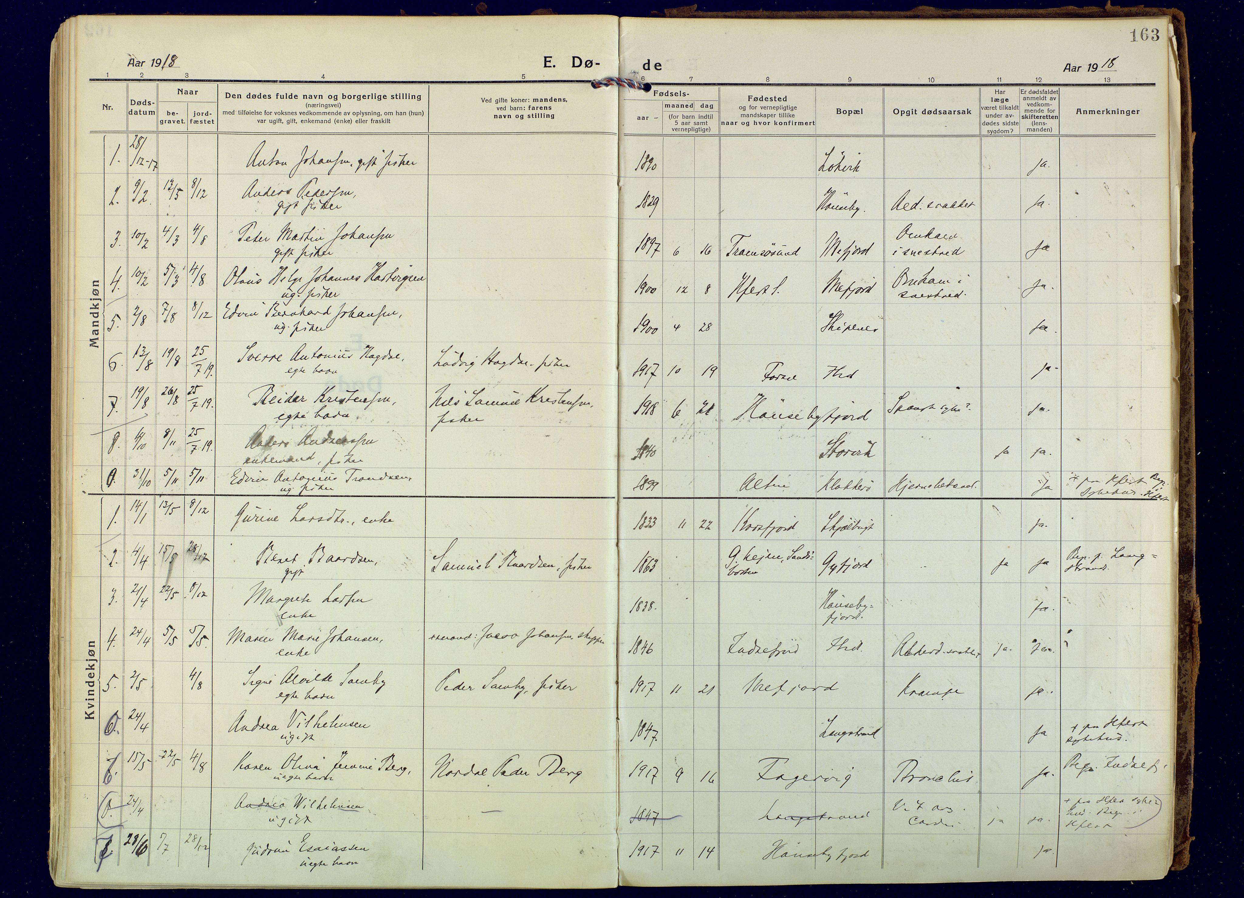 Hammerfest sokneprestkontor, SATØ/S-1347: Parish register (official) no. 18, 1918-1933, p. 163