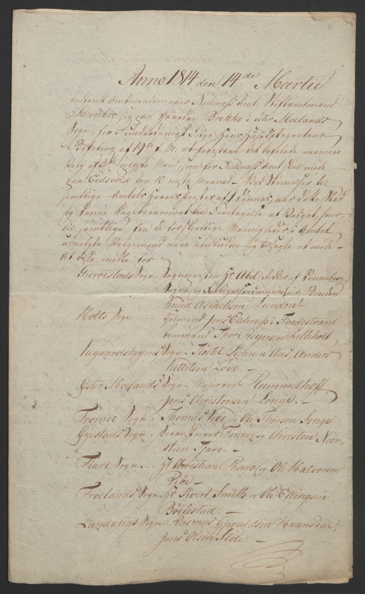 Statsrådssekretariatet, RA/S-1001/D/Db/L0008: Fullmakter for Eidsvollsrepresentantene i 1814. , 1814, p. 75