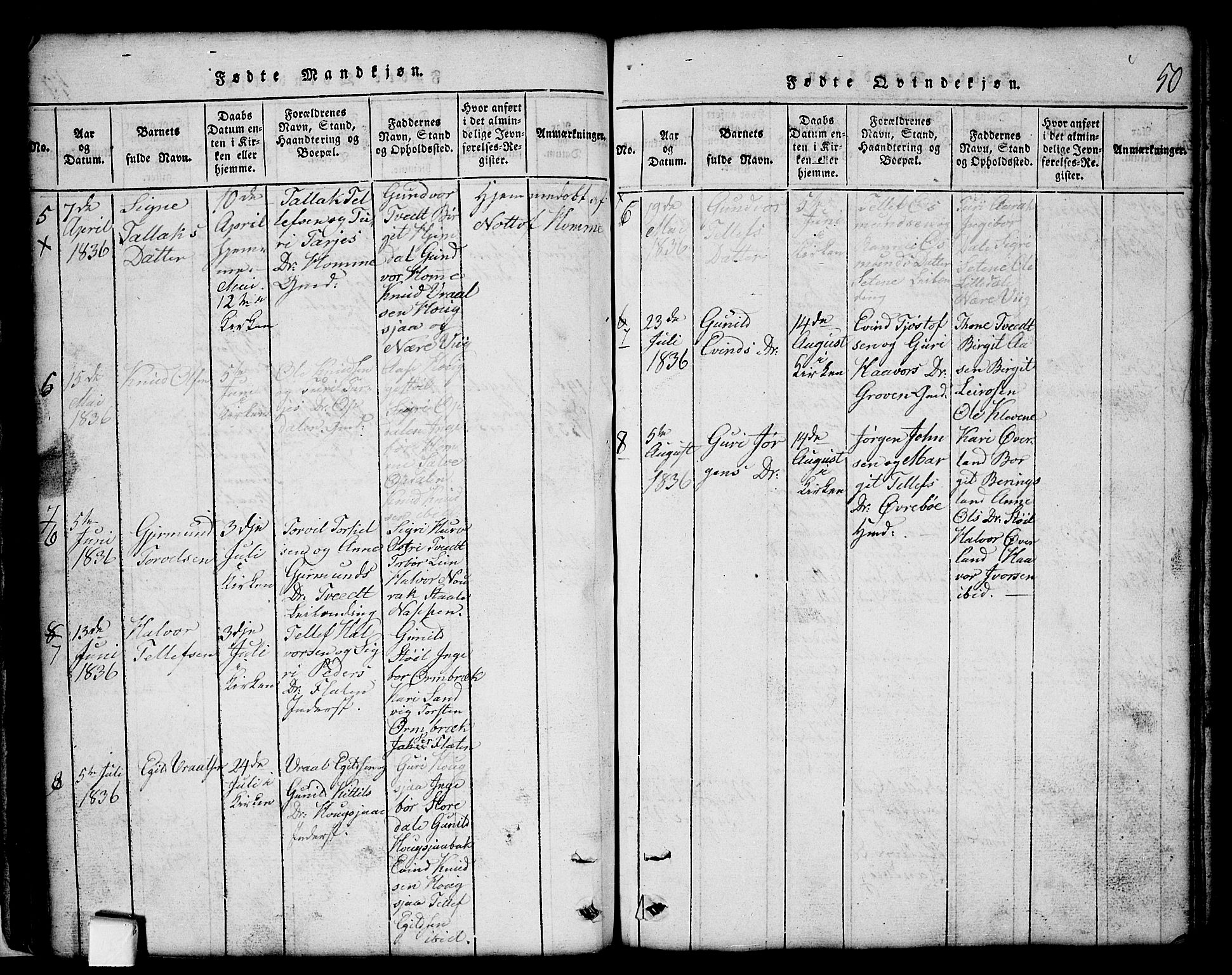 Nissedal kirkebøker, SAKO/A-288/G/Gb/L0001: Parish register (copy) no. II 1, 1814-1862, p. 50