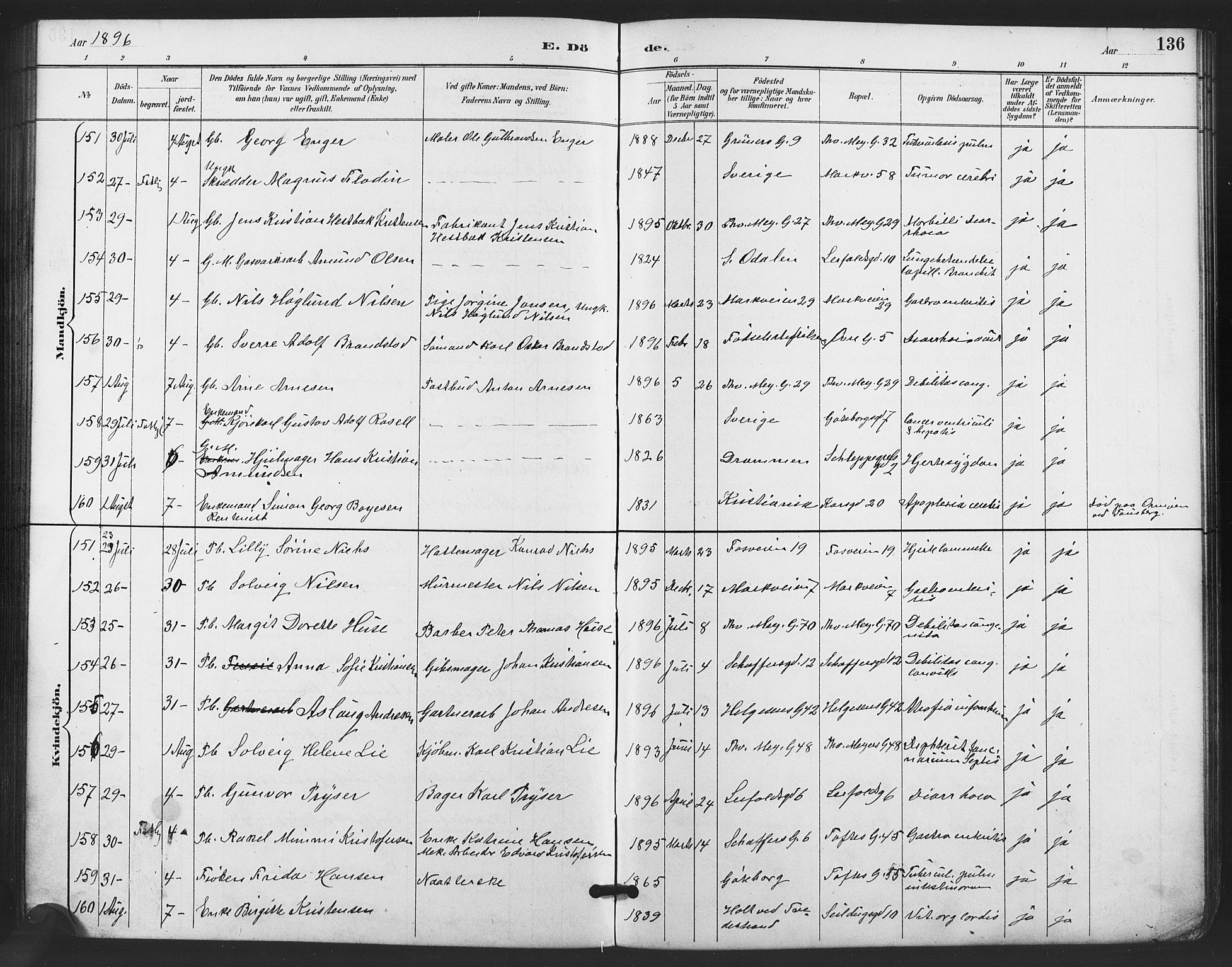 Paulus prestekontor Kirkebøker, SAO/A-10871/F/Fa/L0011: Parish register (official) no. 11, 1889-1897, p. 136
