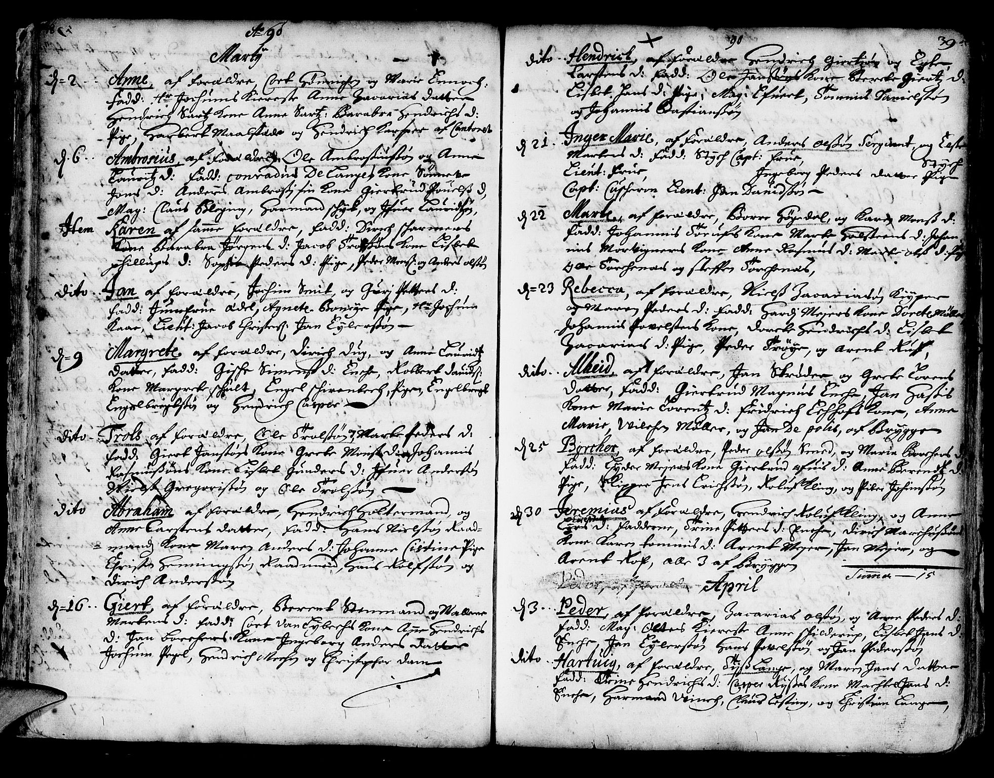 Korskirken sokneprestembete, SAB/A-76101/H/Haa/L0002: Parish register (official) no. A 2, 1688-1697, p. 38-39