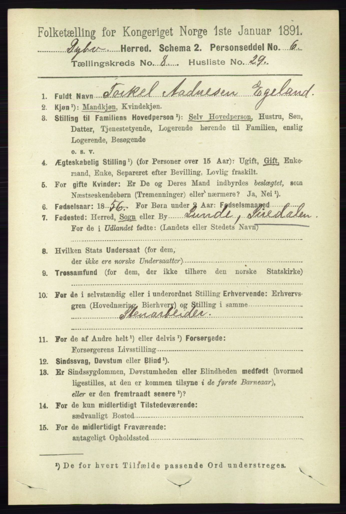 RA, 1891 census for 0915 Dypvåg, 1891, p. 2886