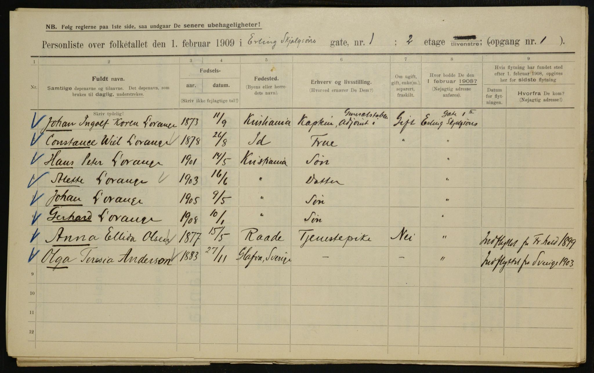 OBA, Municipal Census 1909 for Kristiania, 1909, p. 19876