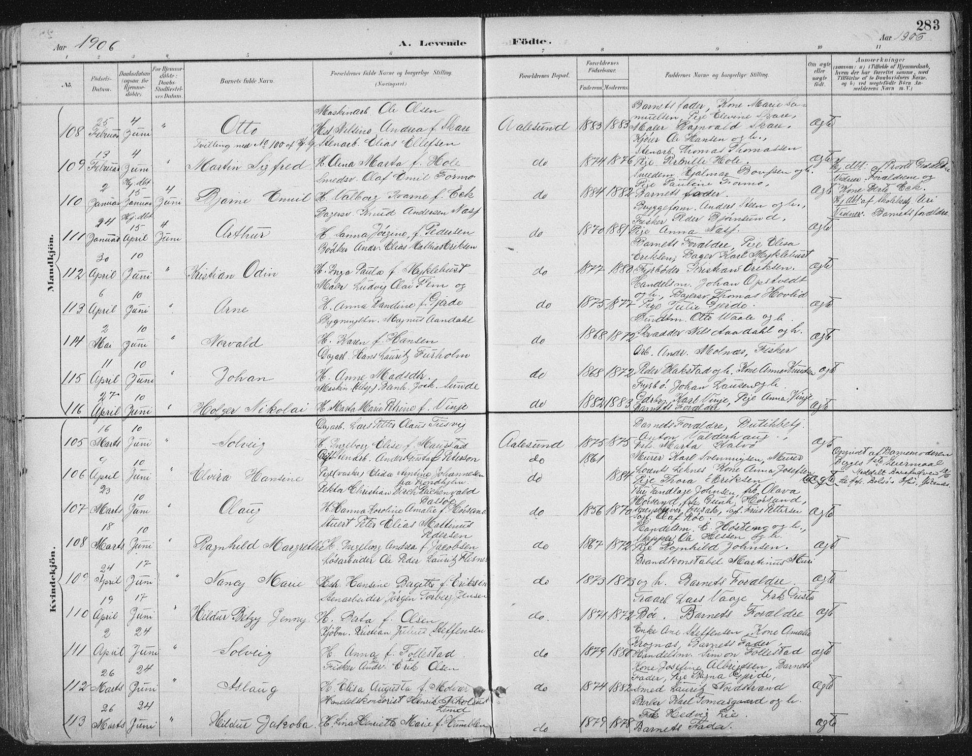 Ministerialprotokoller, klokkerbøker og fødselsregistre - Møre og Romsdal, AV/SAT-A-1454/529/L0456: Parish register (official) no. 529A06, 1894-1906, p. 283