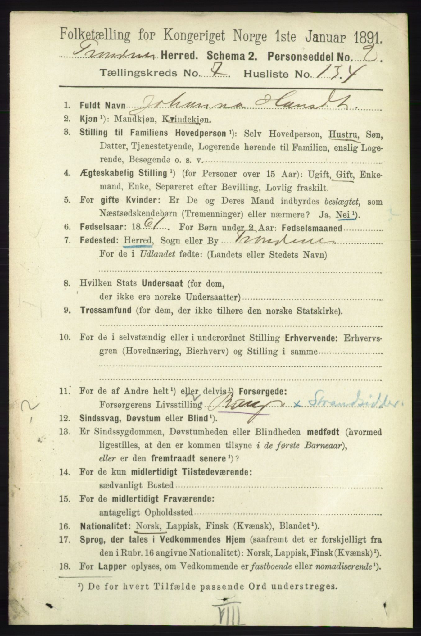 RA, 1891 census for 1914 Trondenes, 1891, p. 5332