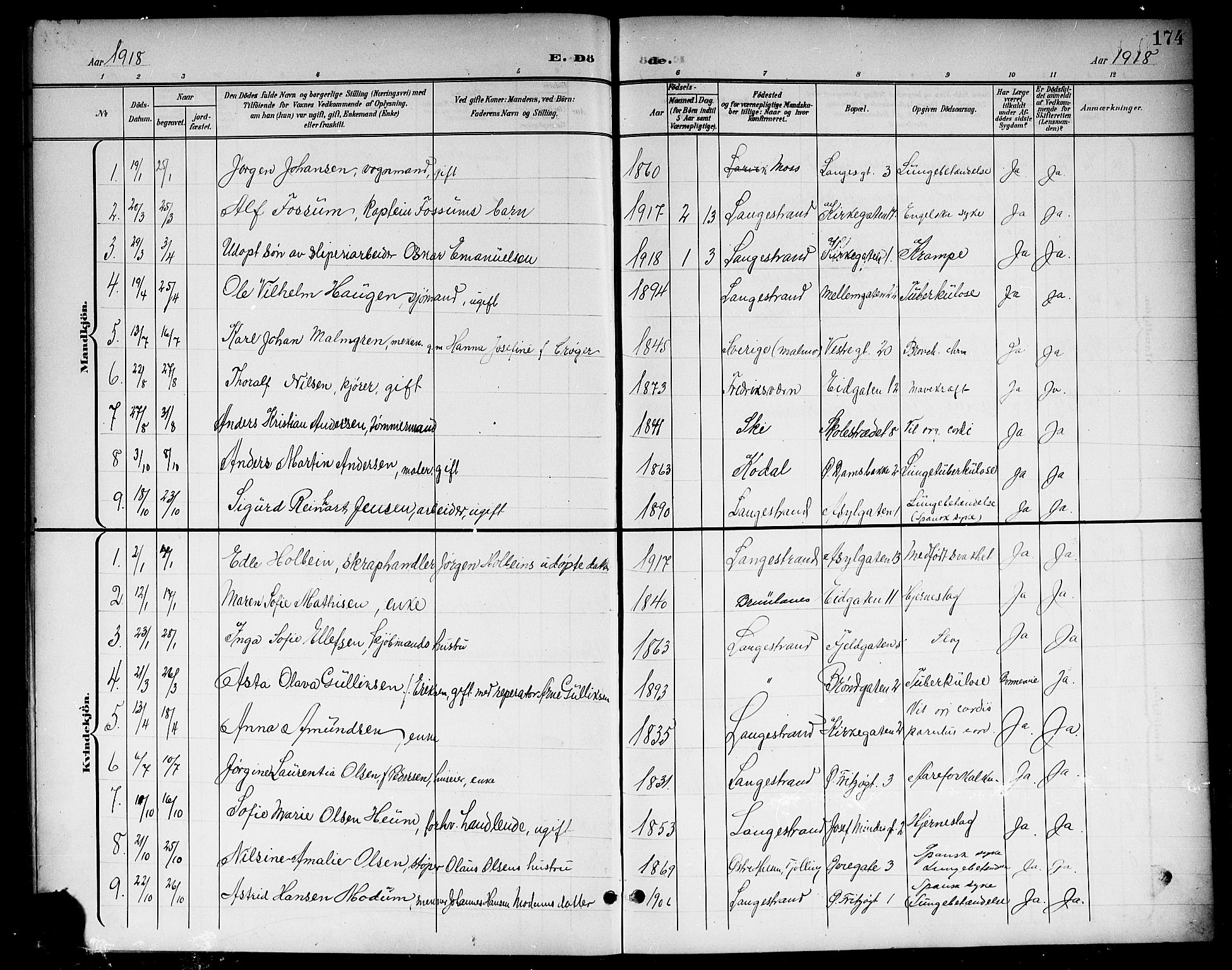 Larvik kirkebøker, SAKO/A-352/G/Gb/L0004: Parish register (copy) no. II 4, 1899-1919, p. 174