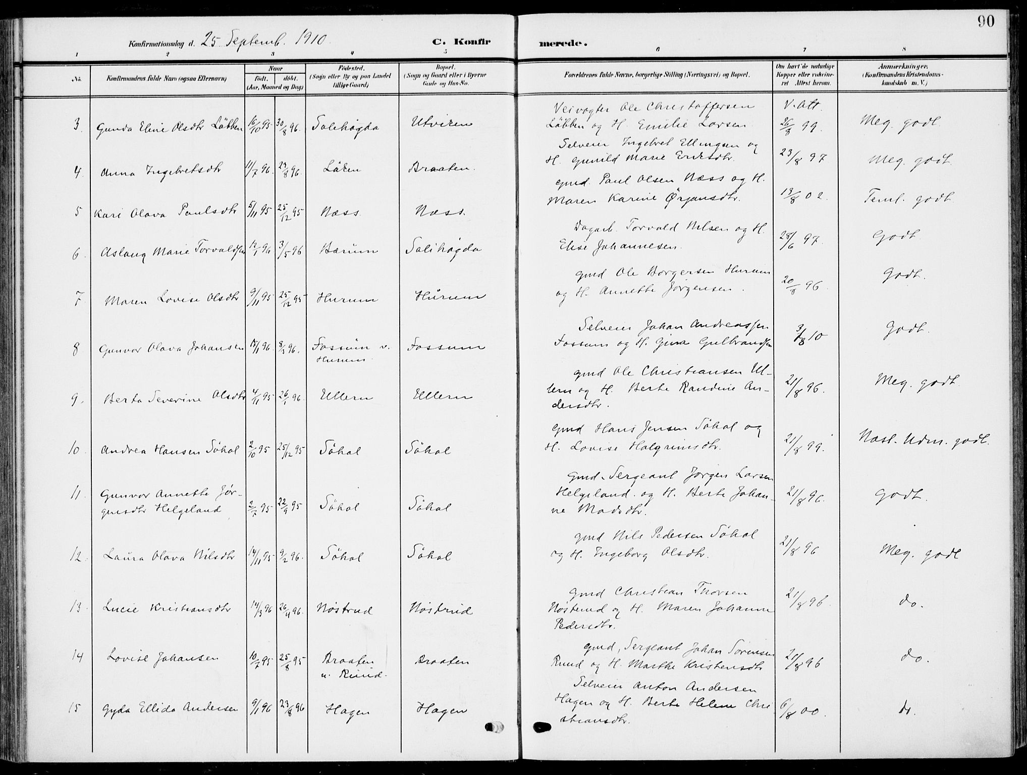 Hole kirkebøker, AV/SAKO-A-228/F/Fa/L0010: Parish register (official) no. I 10, 1907-1917, p. 90