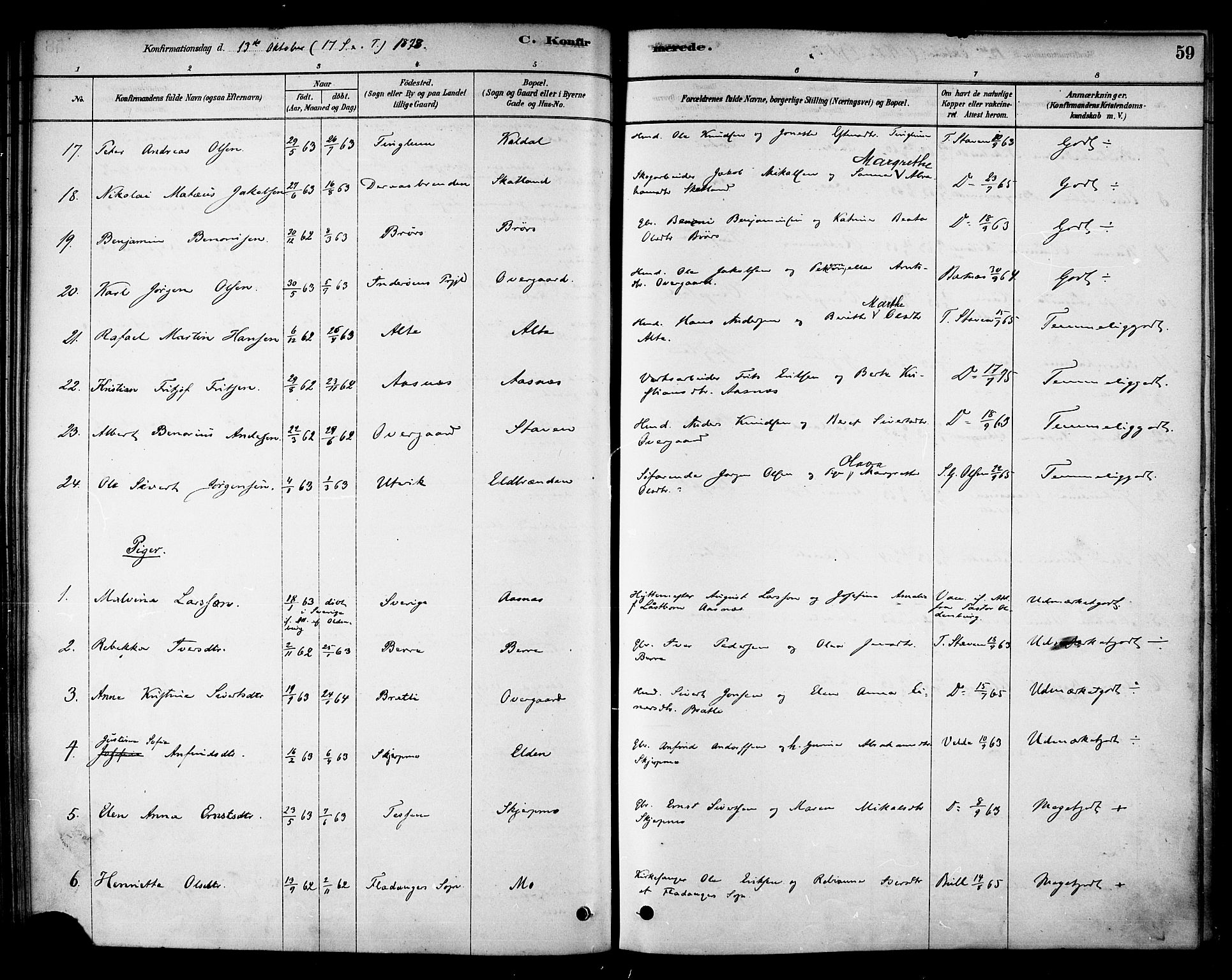 Ministerialprotokoller, klokkerbøker og fødselsregistre - Nord-Trøndelag, SAT/A-1458/742/L0408: Parish register (official) no. 742A01, 1878-1890, p. 59