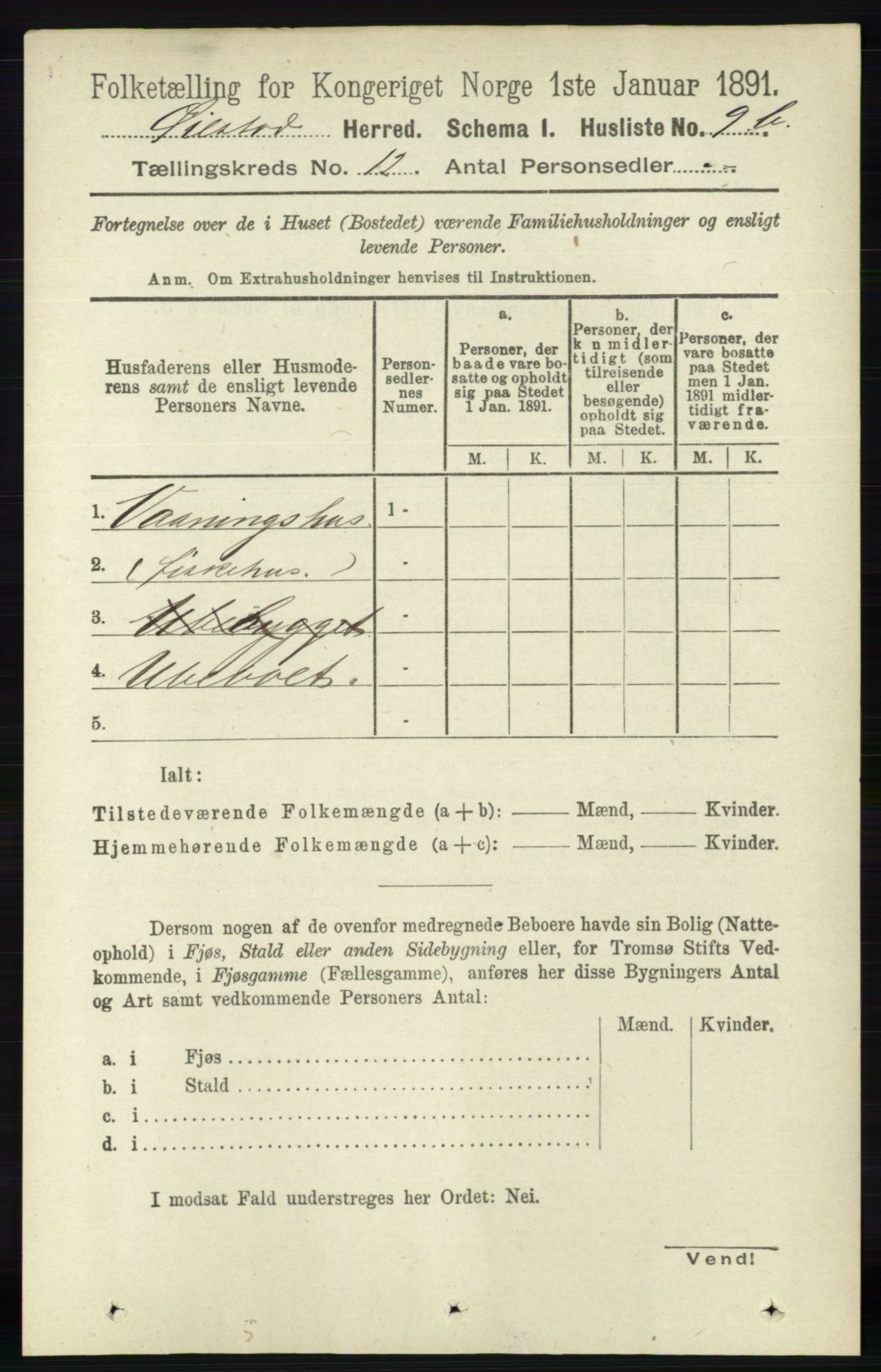 RA, 1891 census for 0920 Øyestad, 1891, p. 5372