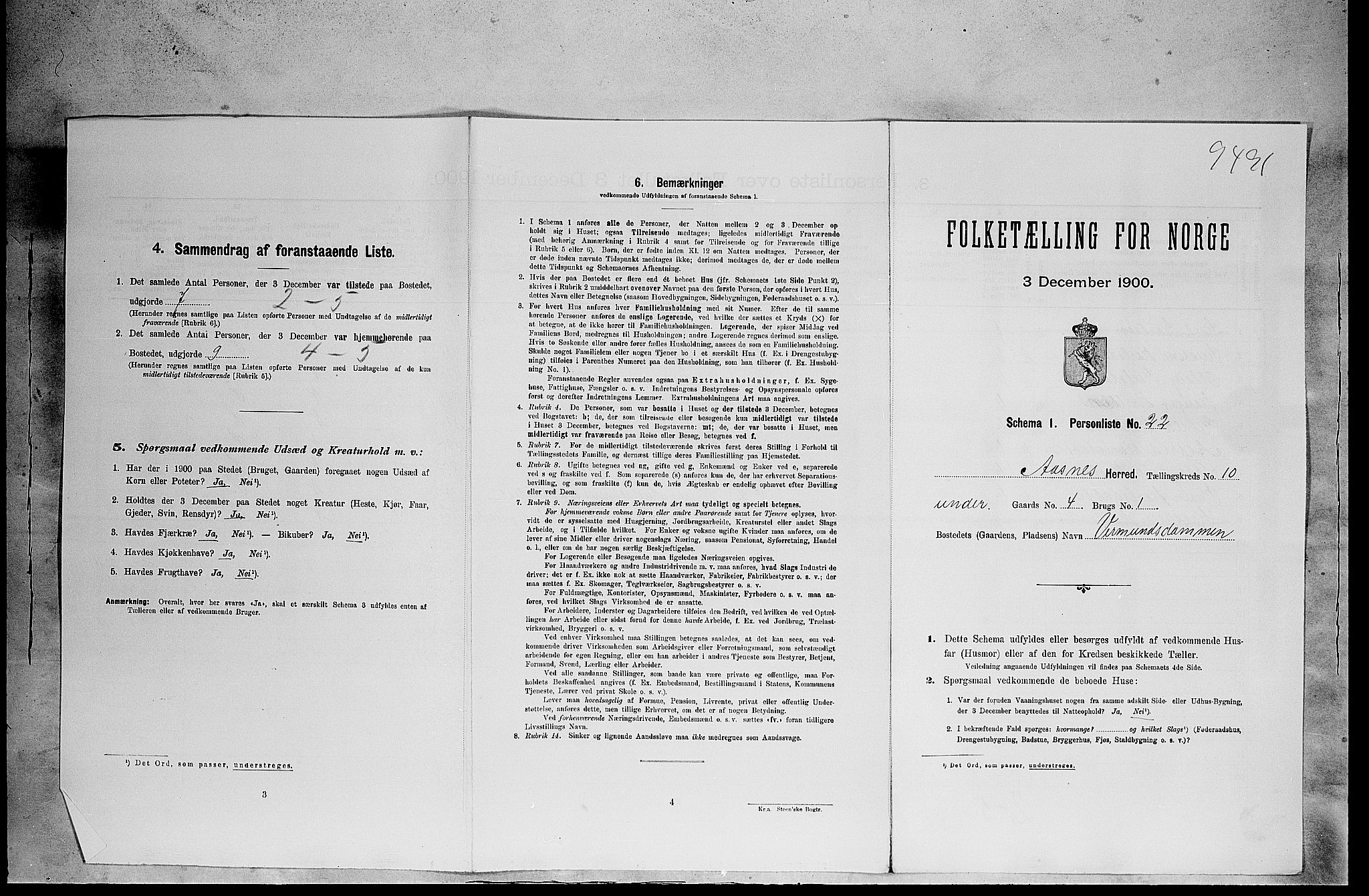 SAH, 1900 census for Åsnes, 1900, p. 1633