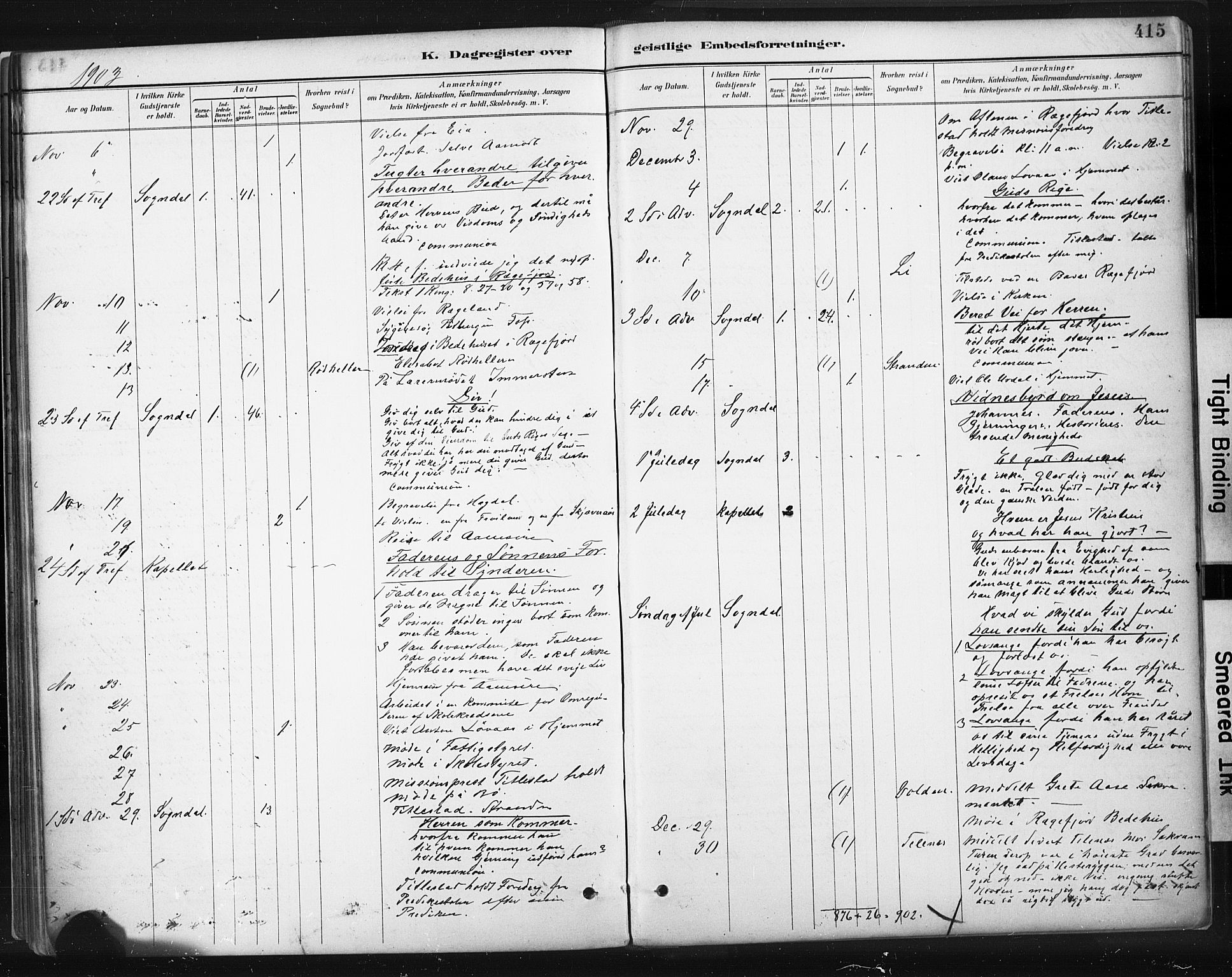 Sokndal sokneprestkontor, AV/SAST-A-101808: Parish register (official) no. A 11.2, 1887-1905, p. 415