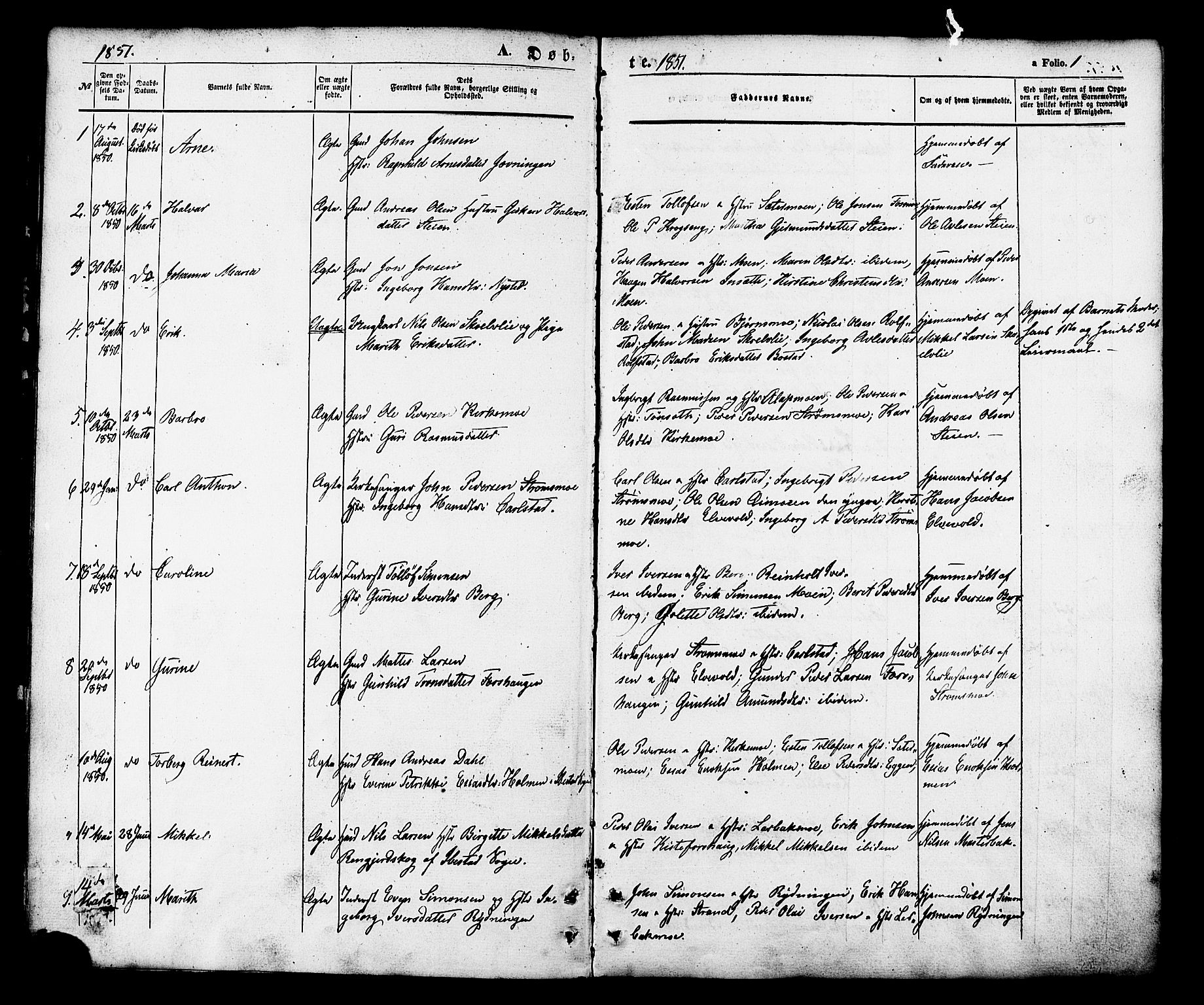 Målselv sokneprestembete, SATØ/S-1311/G/Ga/Gaa/L0008kirke: Parish register (official) no. 8, 1851-1877, p. 1