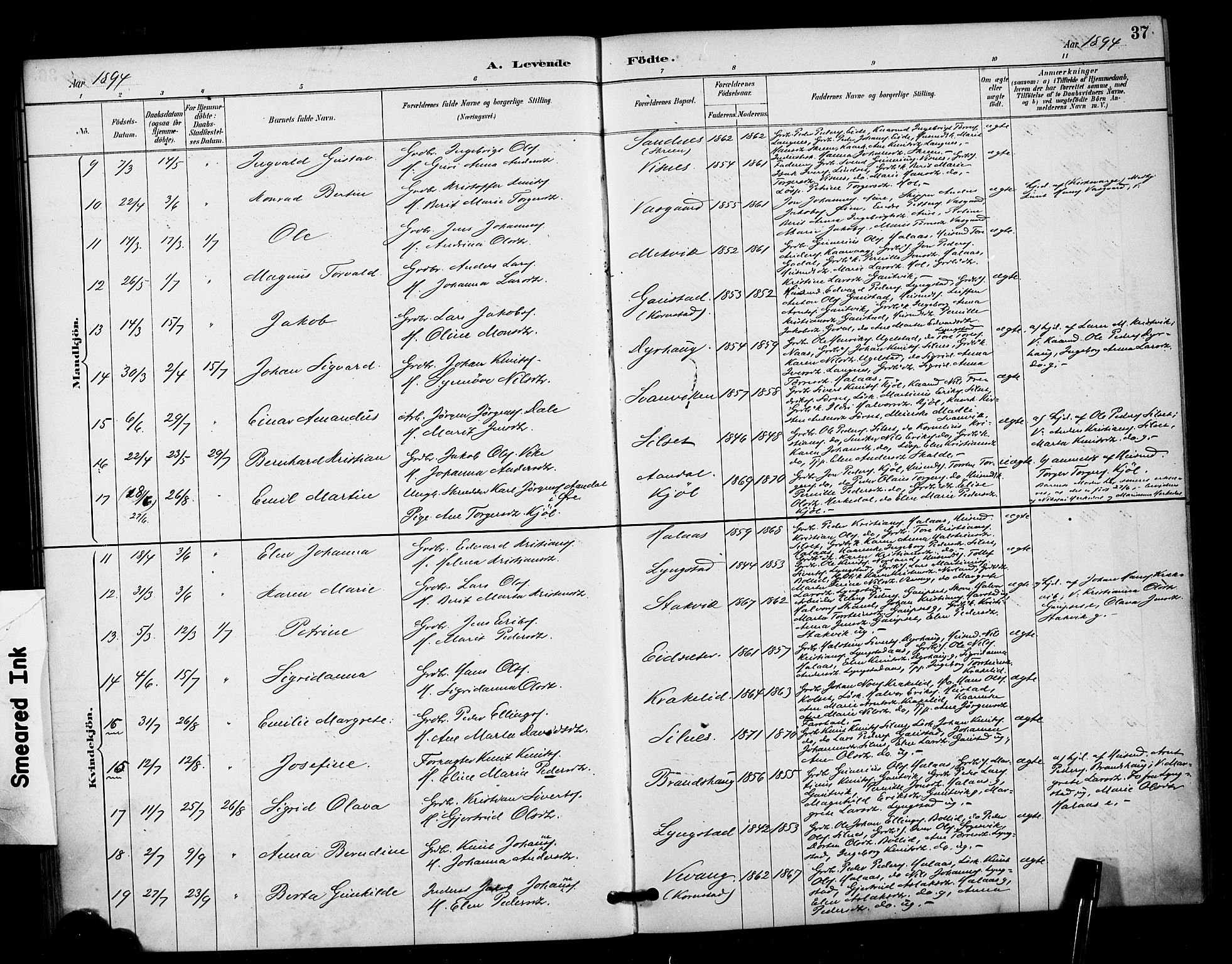Ministerialprotokoller, klokkerbøker og fødselsregistre - Møre og Romsdal, SAT/A-1454/571/L0836: Parish register (official) no. 571A01, 1884-1899, p. 37