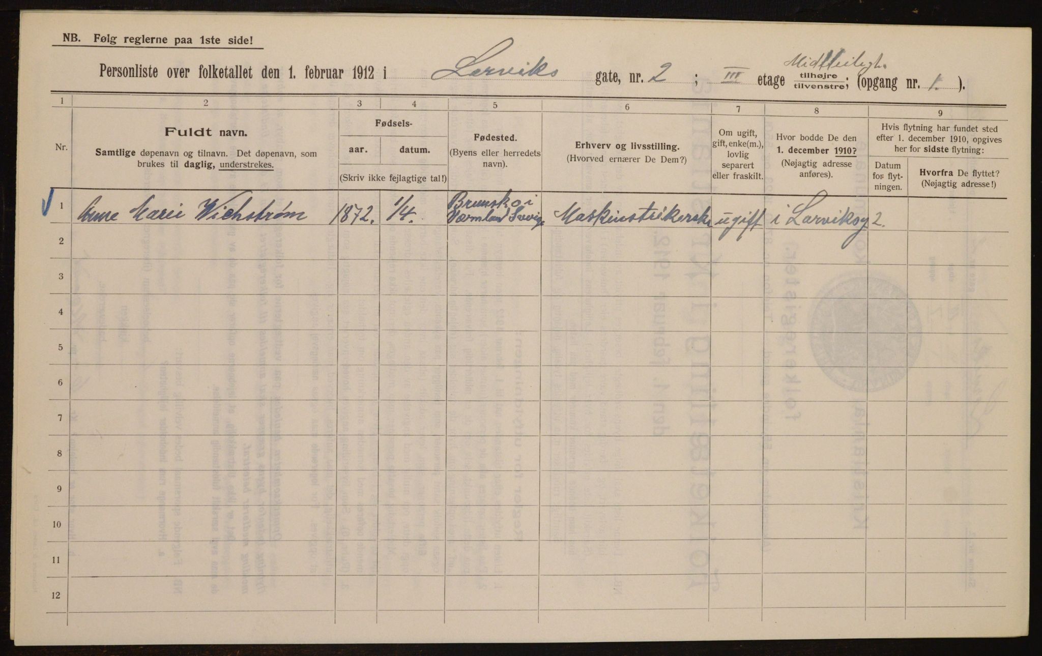 OBA, Municipal Census 1912 for Kristiania, 1912, p. 57447