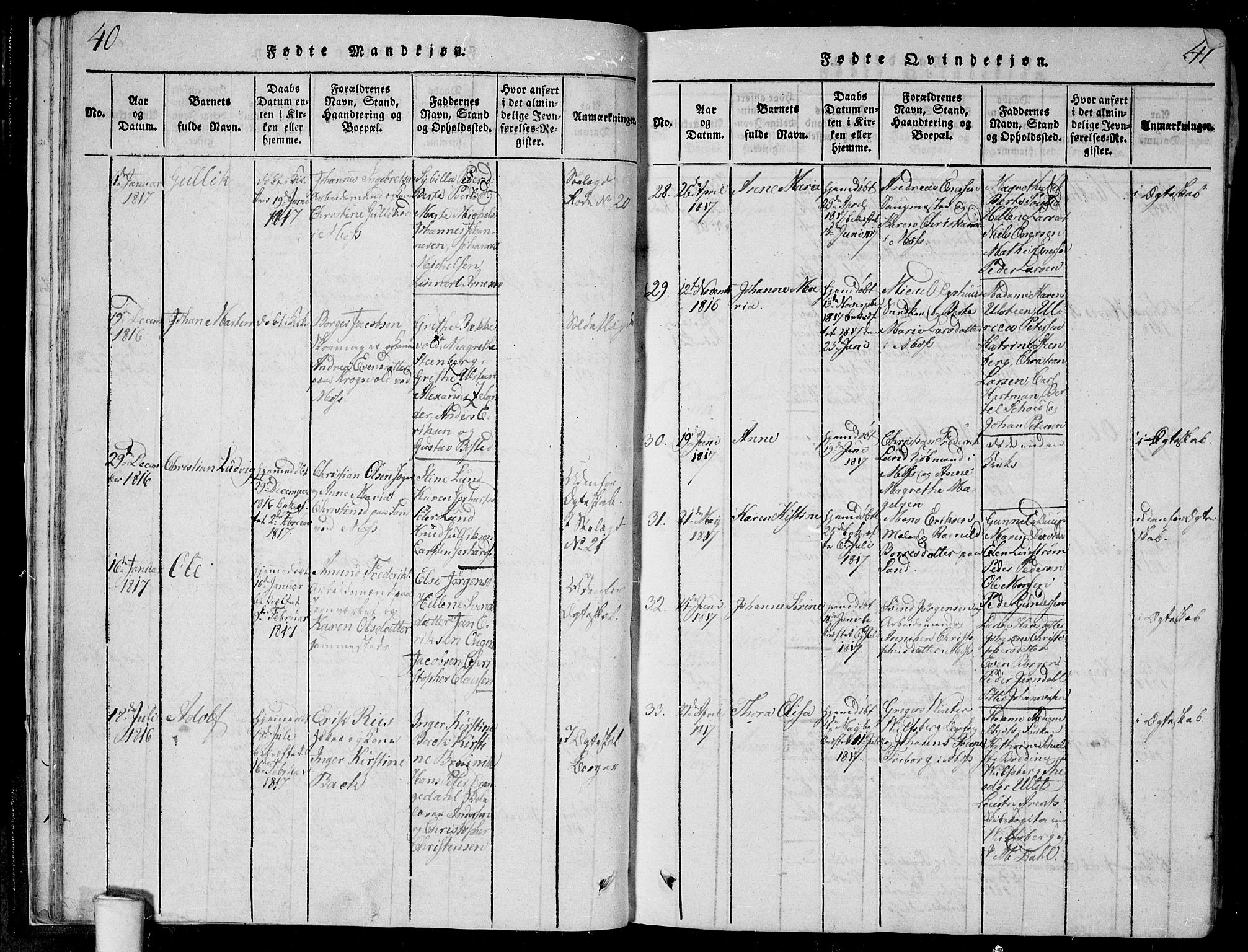 Moss prestekontor Kirkebøker, AV/SAO-A-2003/F/Fa/L0005: Parish register (official) no. I 5, 1814-1828, p. 40-41