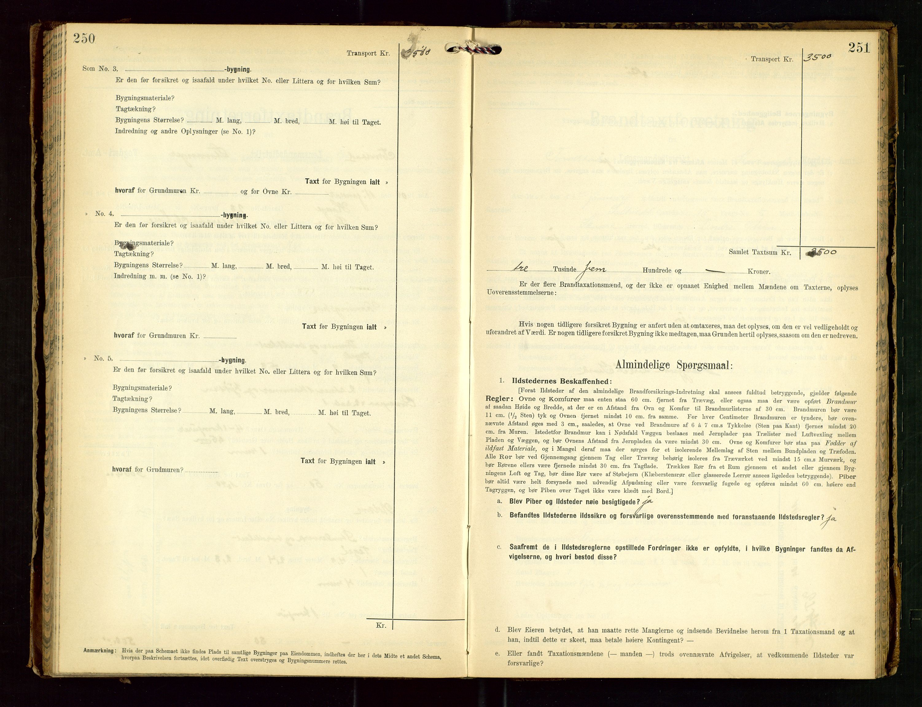 Torvestad lensmannskontor, SAST/A-100307/1/Gob/L0003: "Brandtaxationsprotokol for Torvestad Lensmannsdistrikt", 1905-1909, p. 250-251