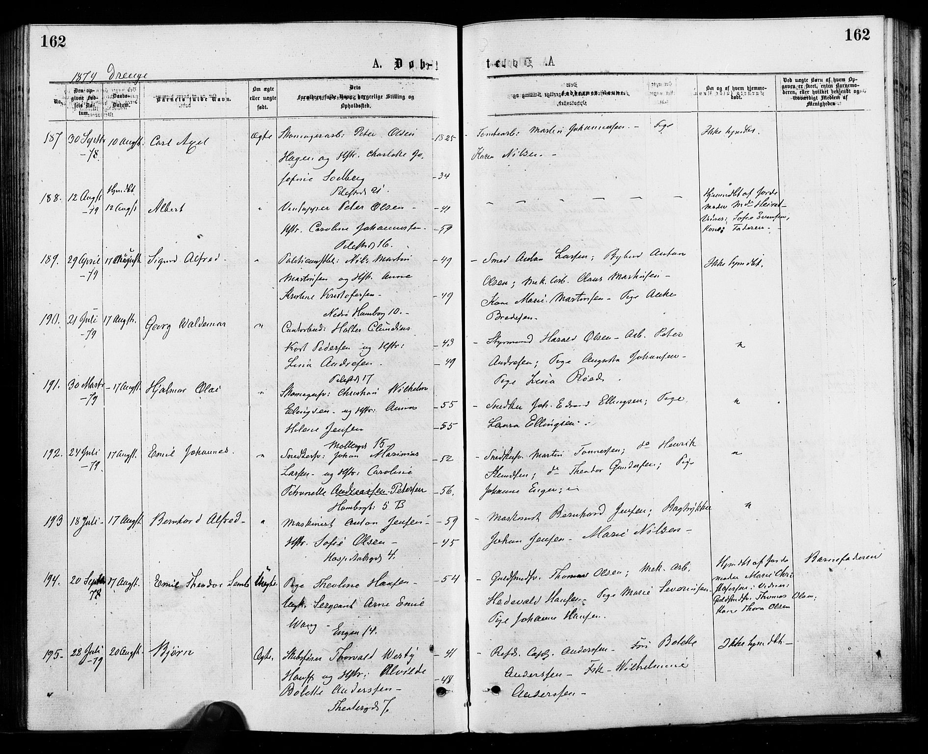 Trefoldighet prestekontor Kirkebøker, SAO/A-10882/F/Fa/L0004: Parish register (official) no. I 4, 1876-1880, p. 162