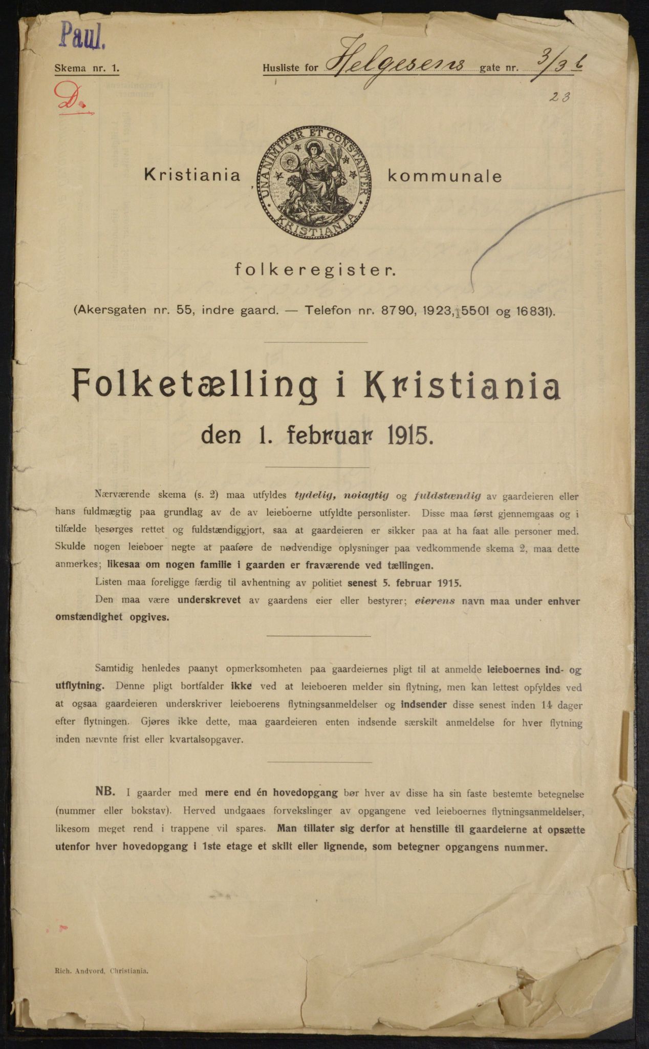 OBA, Municipal Census 1915 for Kristiania, 1915, p. 37042