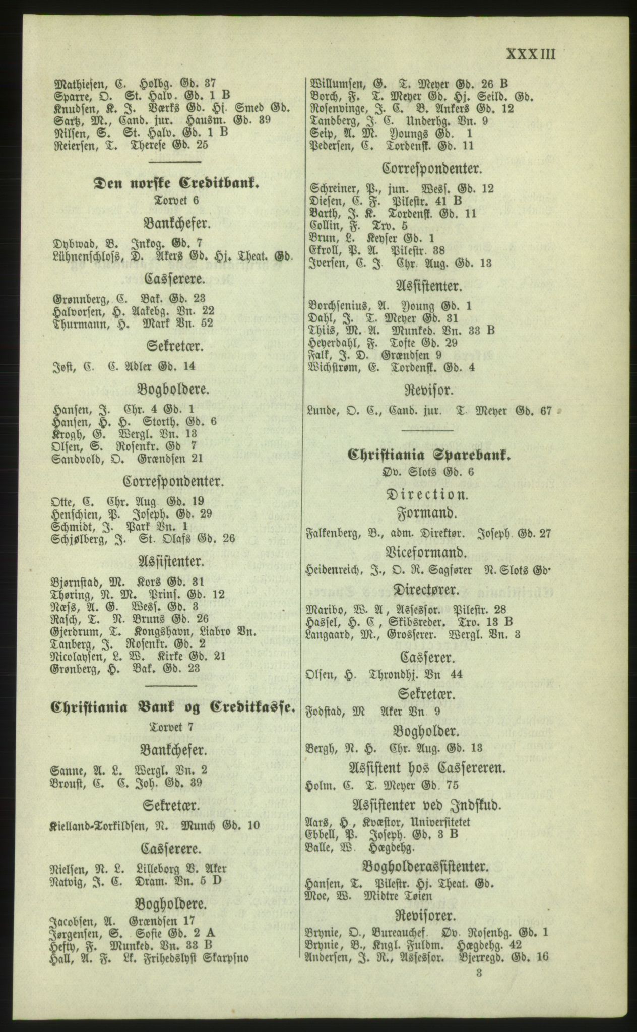 Kristiania/Oslo adressebok, PUBL/-, 1879, p. XXXIII