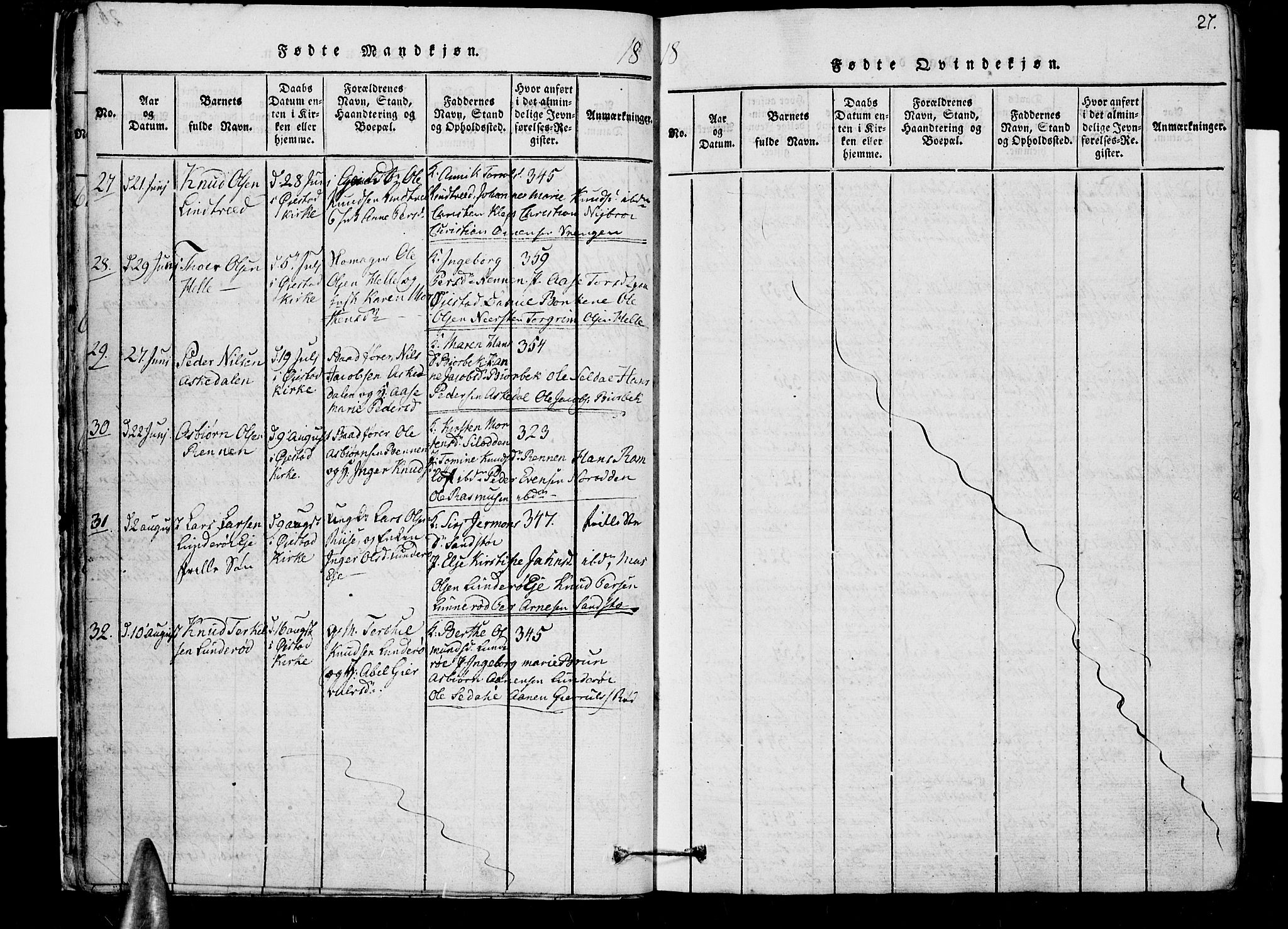 Øyestad sokneprestkontor, AV/SAK-1111-0049/F/Fb/L0003: Parish register (copy) no. B 3, 1816-1827, p. 27