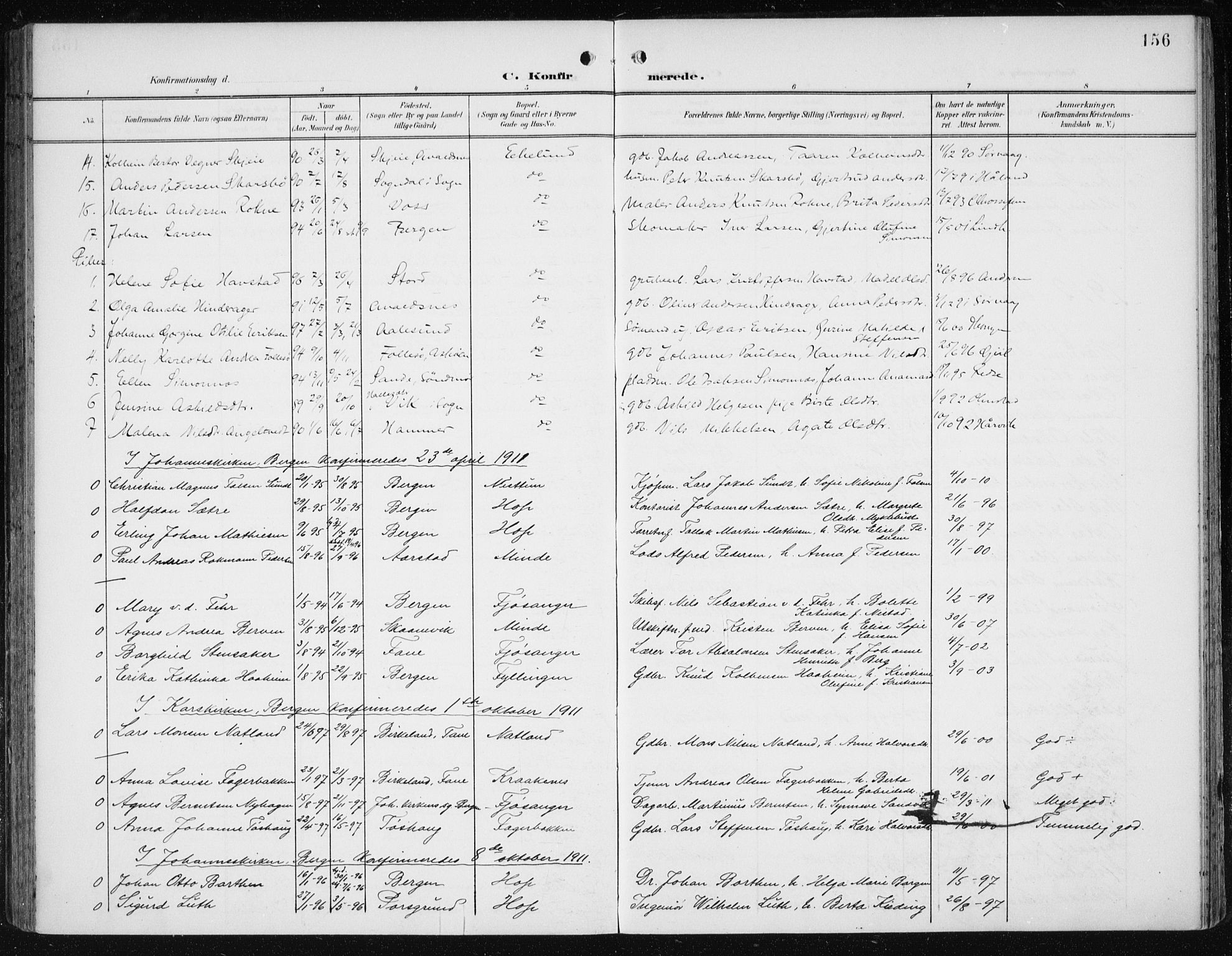 Fana Sokneprestembete, SAB/A-75101/H/Haa/Haai/L0003: Parish register (official) no. I 3, 1900-1912, p. 156