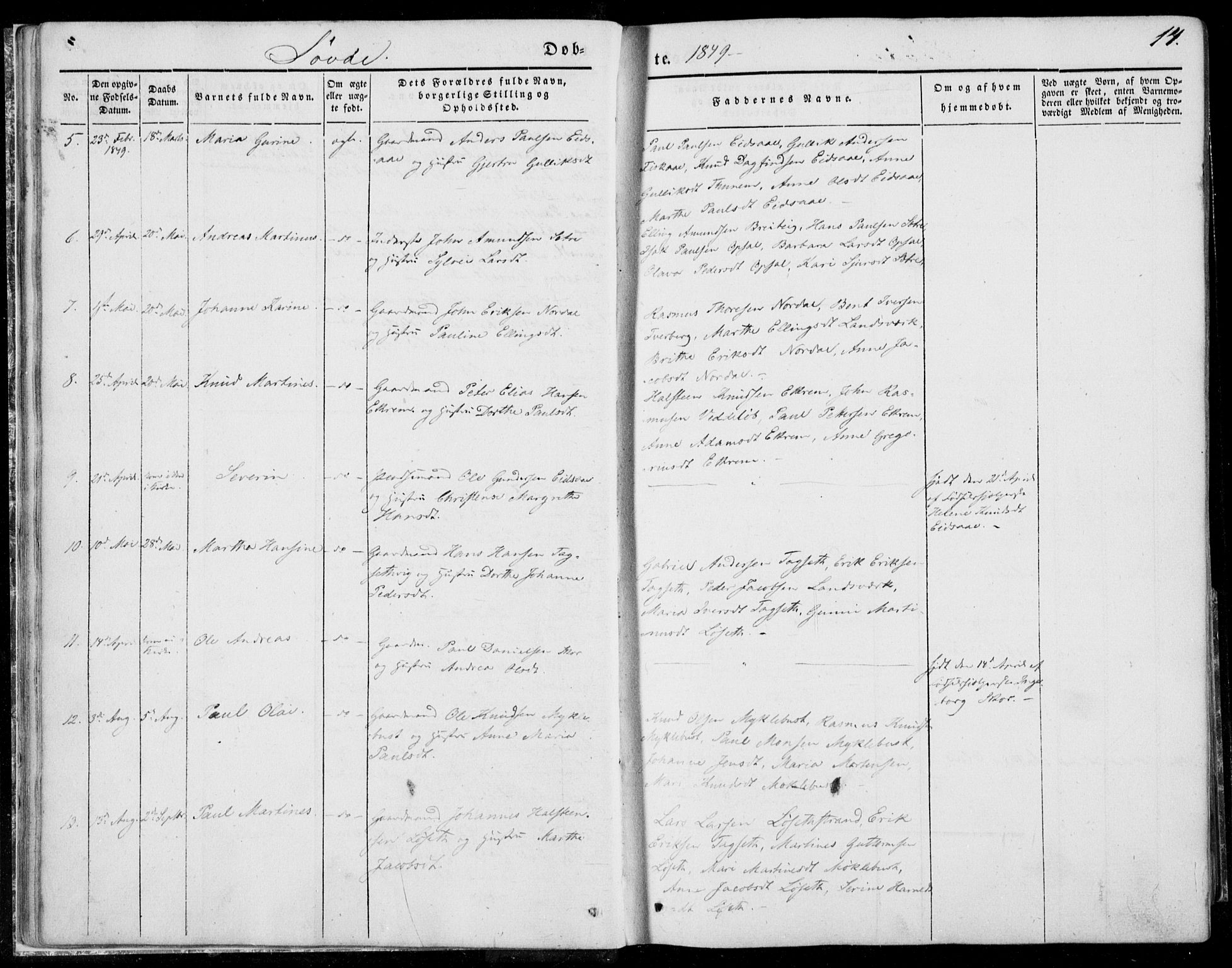 Ministerialprotokoller, klokkerbøker og fødselsregistre - Møre og Romsdal, AV/SAT-A-1454/502/L0023: Parish register (official) no. 502A01, 1844-1873, p. 14