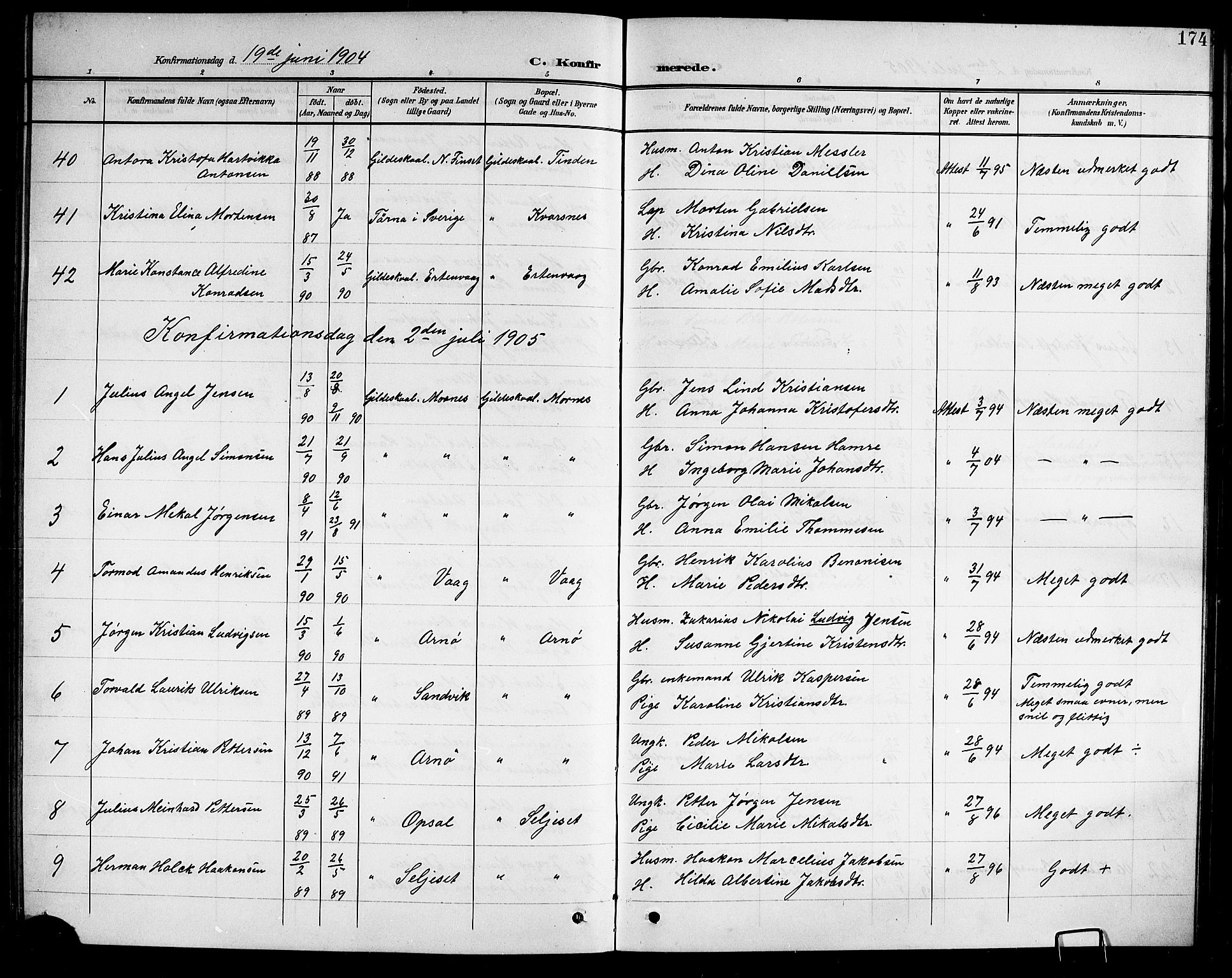 Ministerialprotokoller, klokkerbøker og fødselsregistre - Nordland, SAT/A-1459/805/L0109: Parish register (copy) no. 805C05, 1900-1911, p. 174