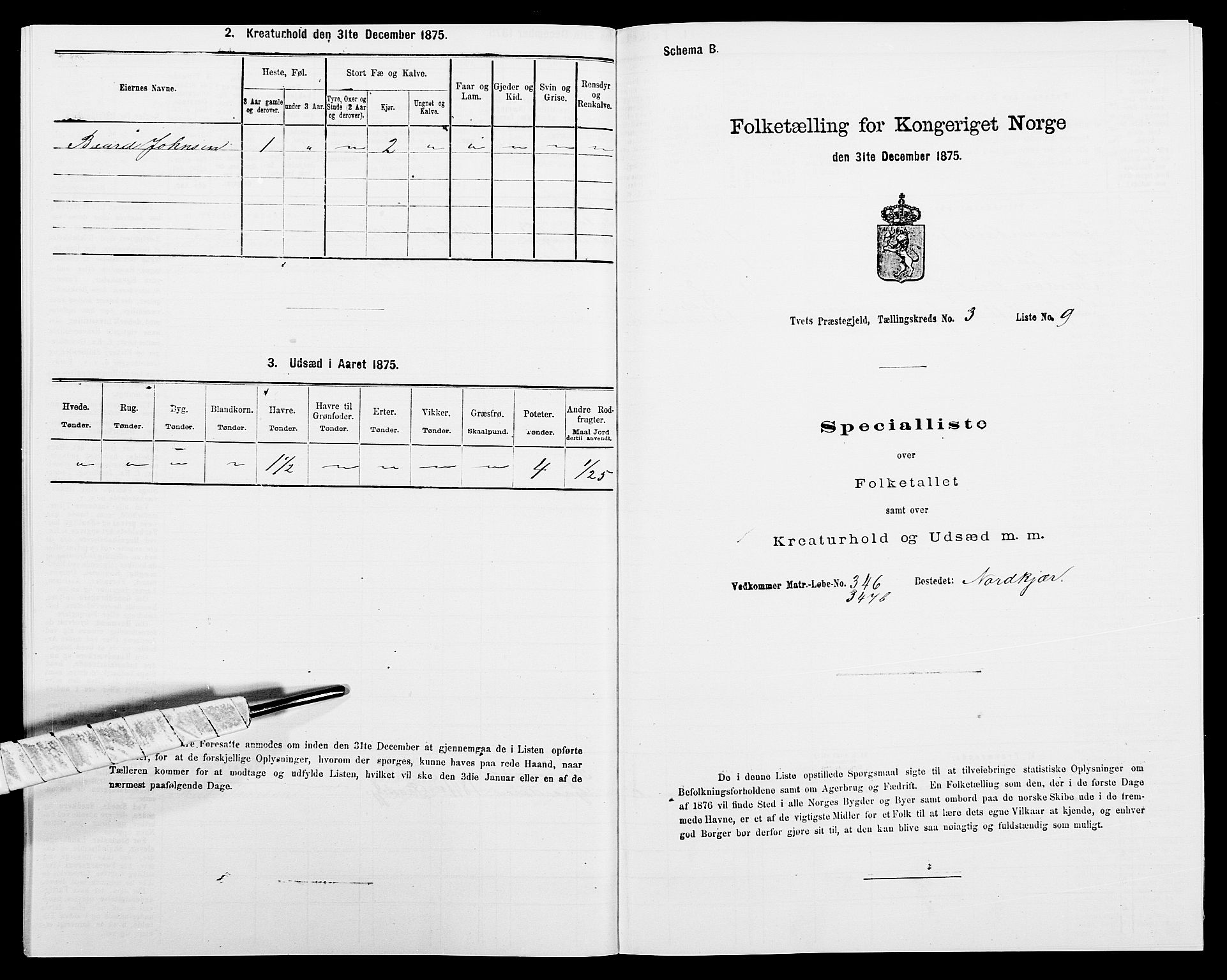 SAK, 1875 census for 1013P Tveit, 1875, p. 331