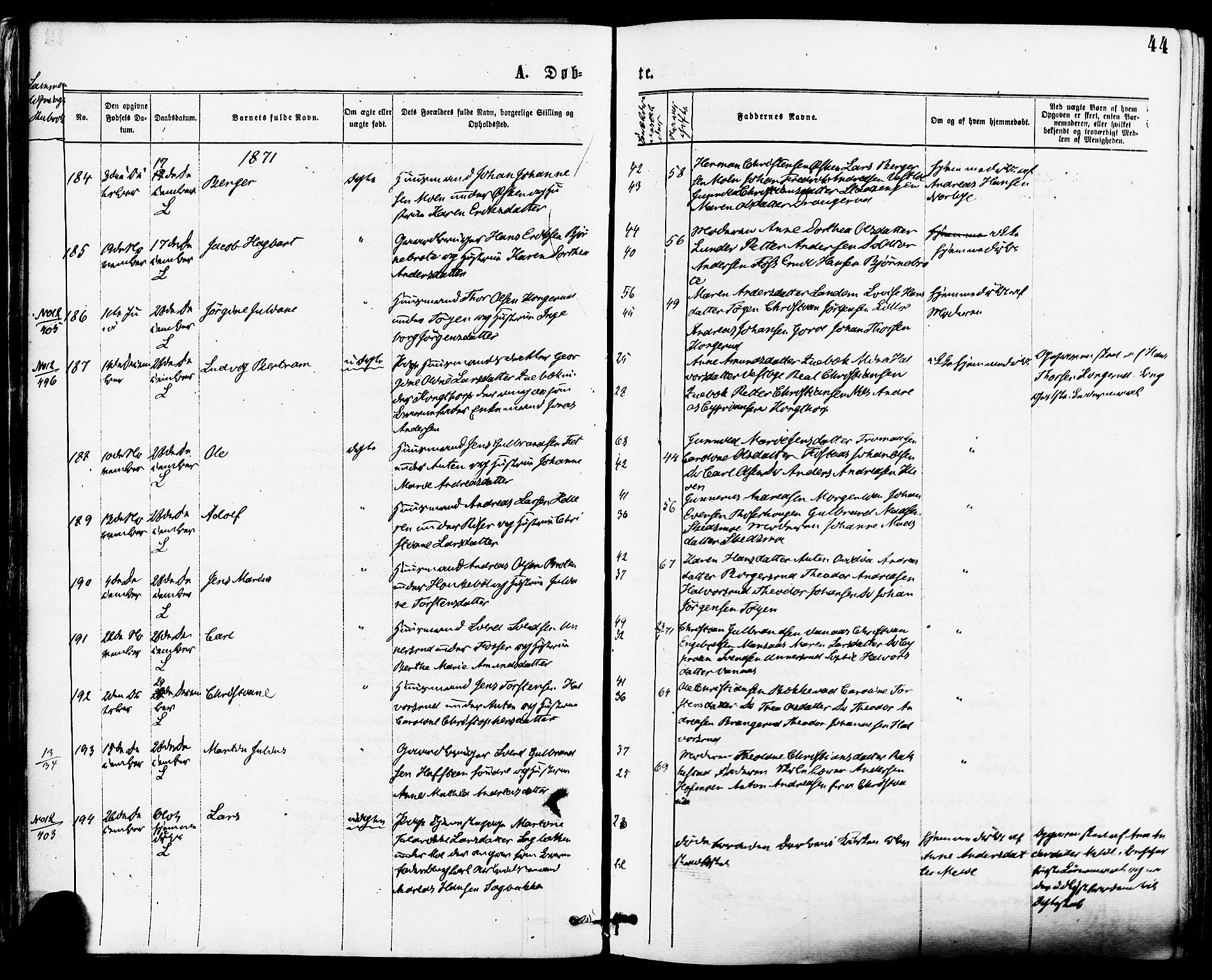 Høland prestekontor Kirkebøker, AV/SAO-A-10346a/F/Fa/L0012.a: Parish register (official) no. I 12A, 1869-1879, p. 44