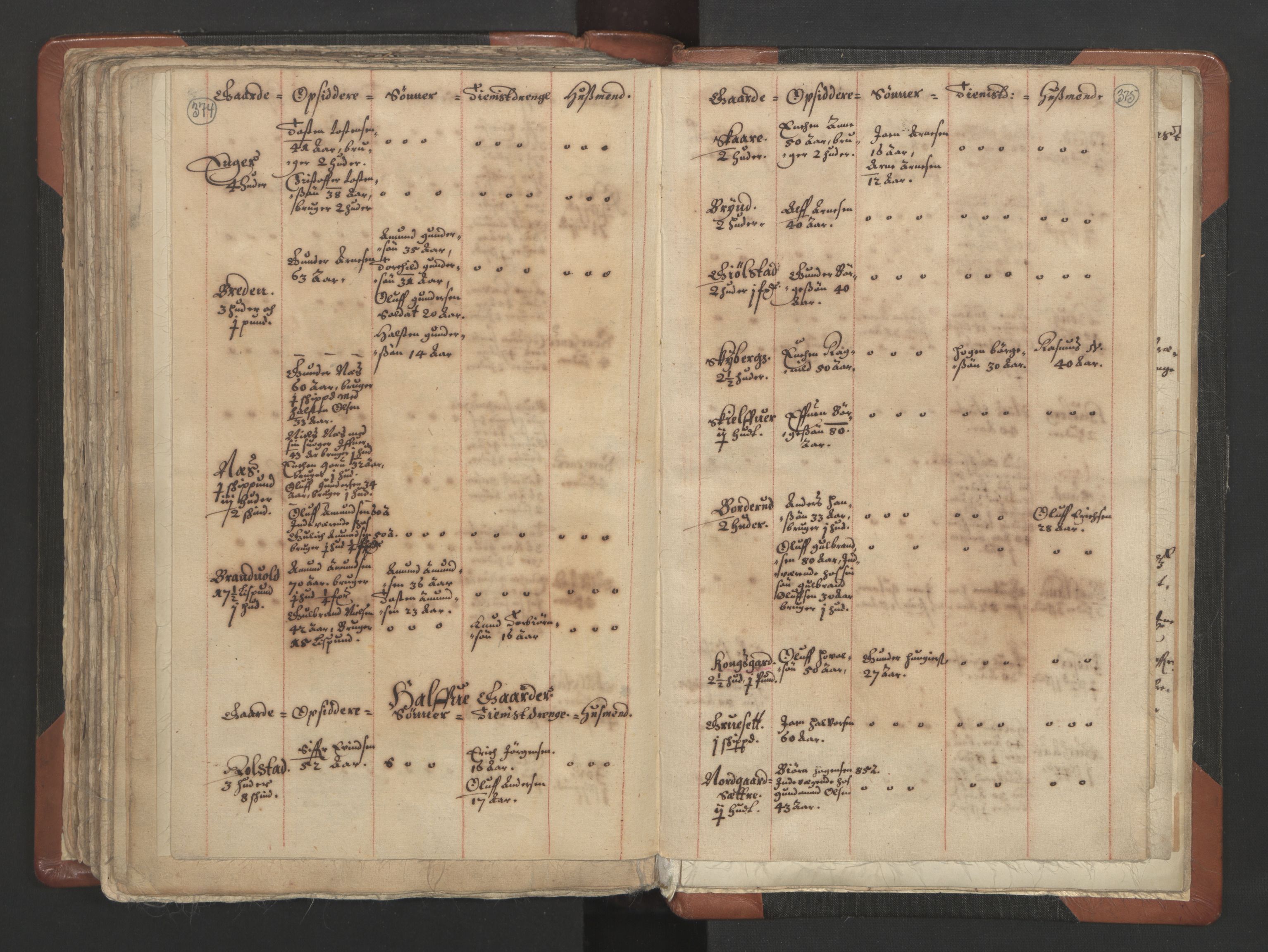 RA, Vicar's Census 1664-1666, no. 4: Øvre Romerike deanery, 1664-1666, p. 374-375