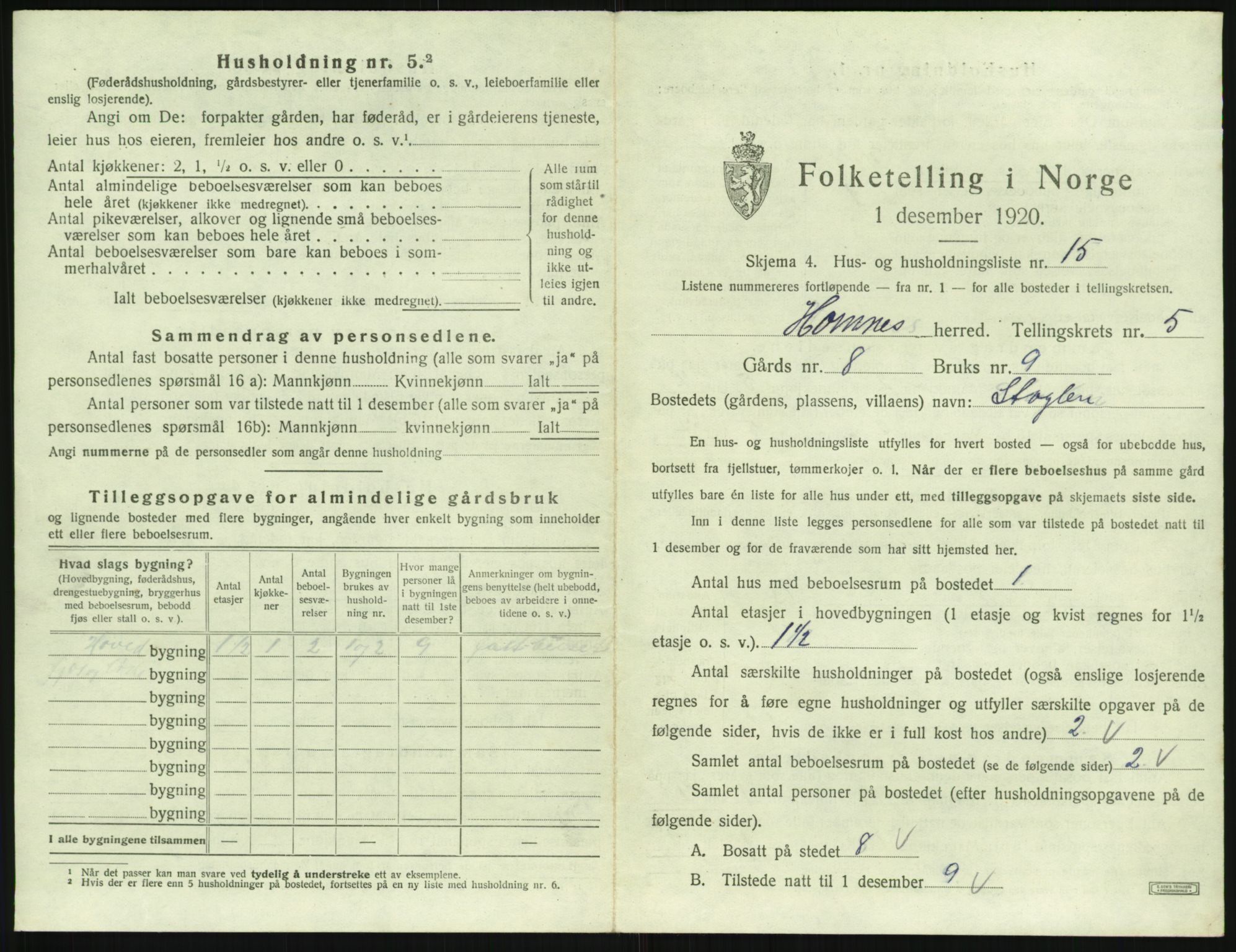 SAK, 1920 census for Hornnes, 1920, p. 231