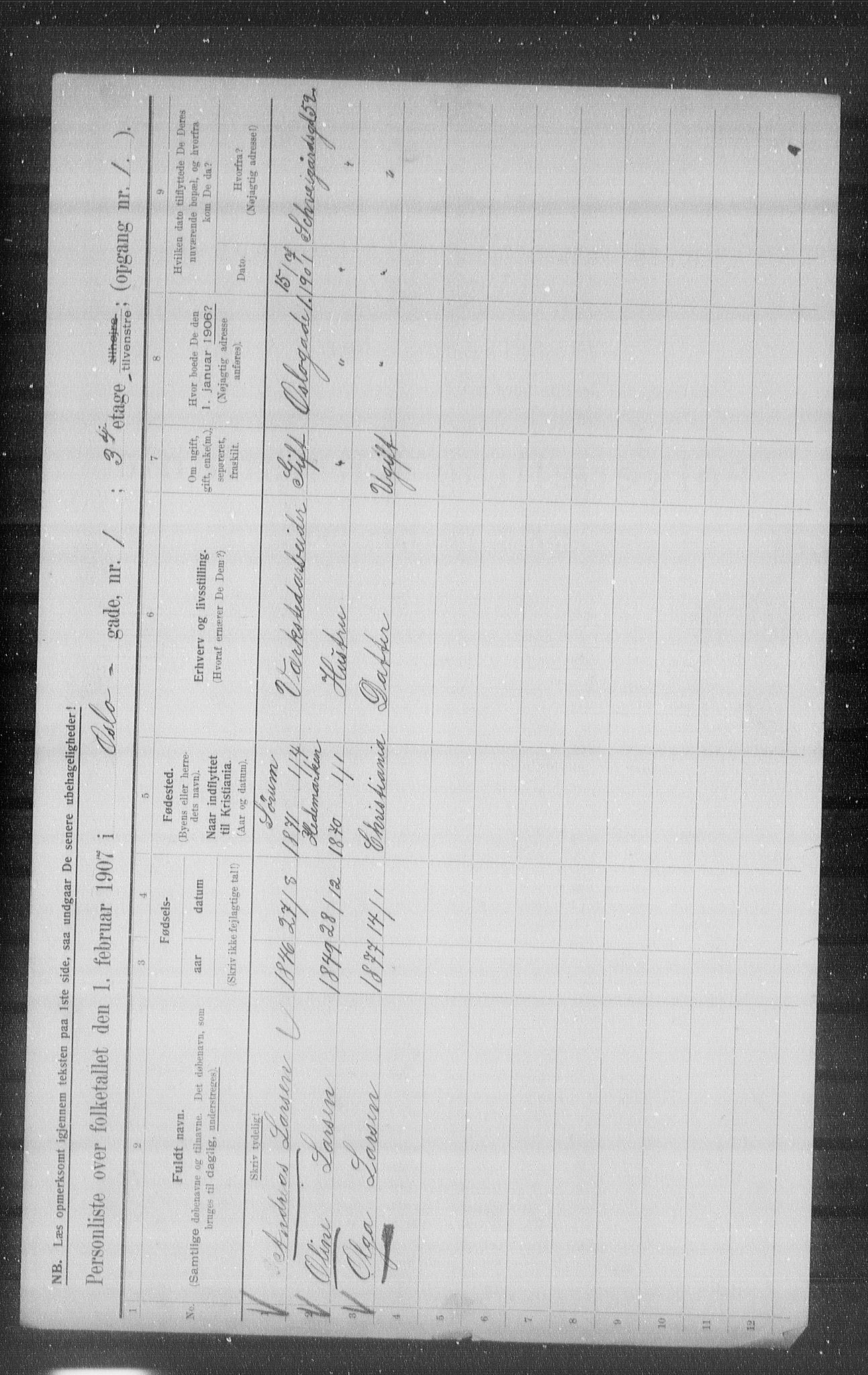 OBA, Municipal Census 1907 for Kristiania, 1907, p. 39367