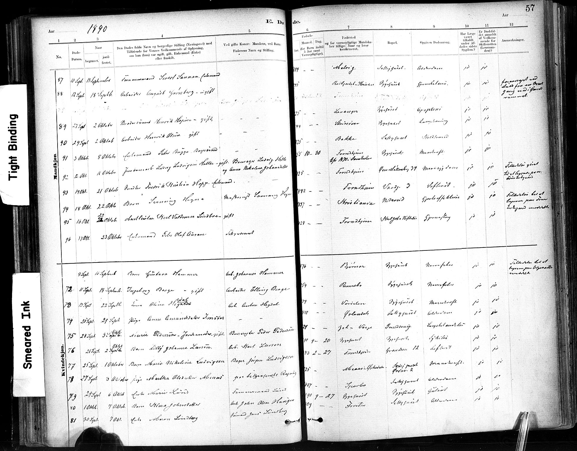 Ministerialprotokoller, klokkerbøker og fødselsregistre - Sør-Trøndelag, SAT/A-1456/602/L0120: Parish register (official) no. 602A18, 1880-1913, p. 57